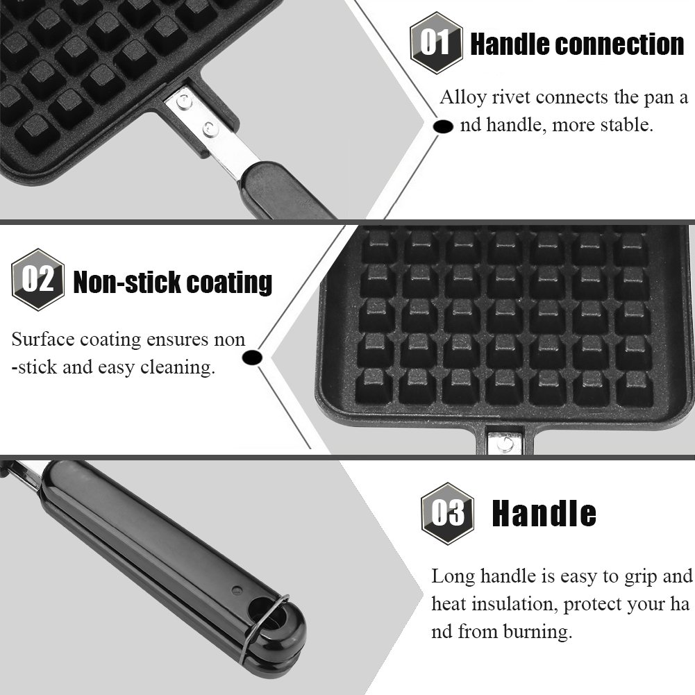 Premium Aluminum Alloy Non-Stick Waffle Maker - Gas Stove Compatible Kitchen Baking Tool for Perfect Belgian Waffles | Ideal for Breakfast, Brunch, Camping & Family Gatherings