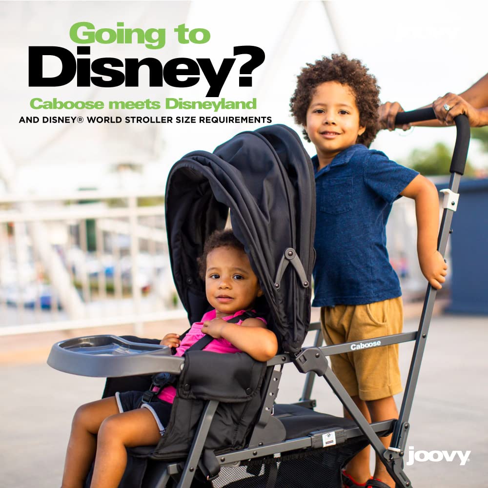 Joovy Caboose Sit and Stand Double Stroller - Black | 3-Way Reclining Seats, Rear Bench & Standing Platform | Universal Car Seat Adapter | Perfect for Twins, Siblings or Toddlers | Ideal for Shopping, Park Outings & Family Walks