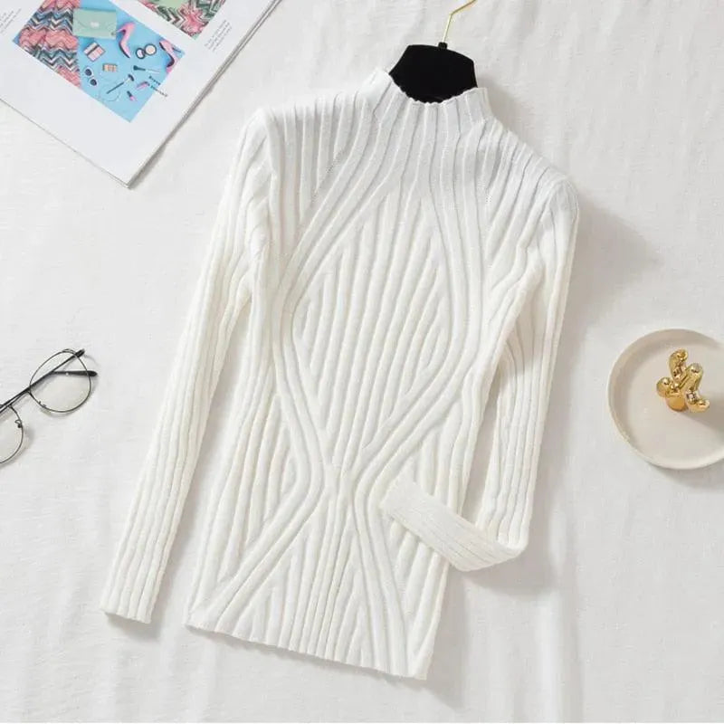 Nordic Style Mock Neck Pullover Sweater for Women - Cozy Winter Knitwear for Casual Outfits & Office Wear
