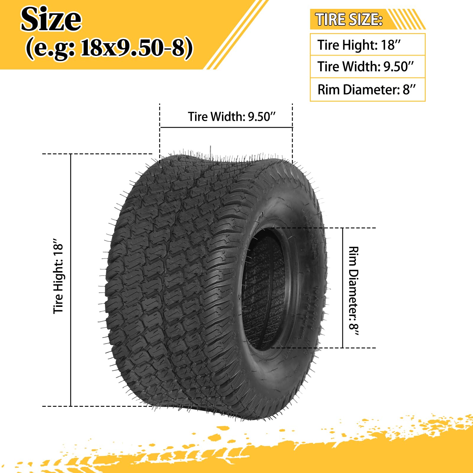 Motorhot Set of 2 18x9.5-8 Turf Lawn Mower Tires - 4PR Golf Cart & Tractor Turf Tires for Smooth Lawn Care & Landscaping