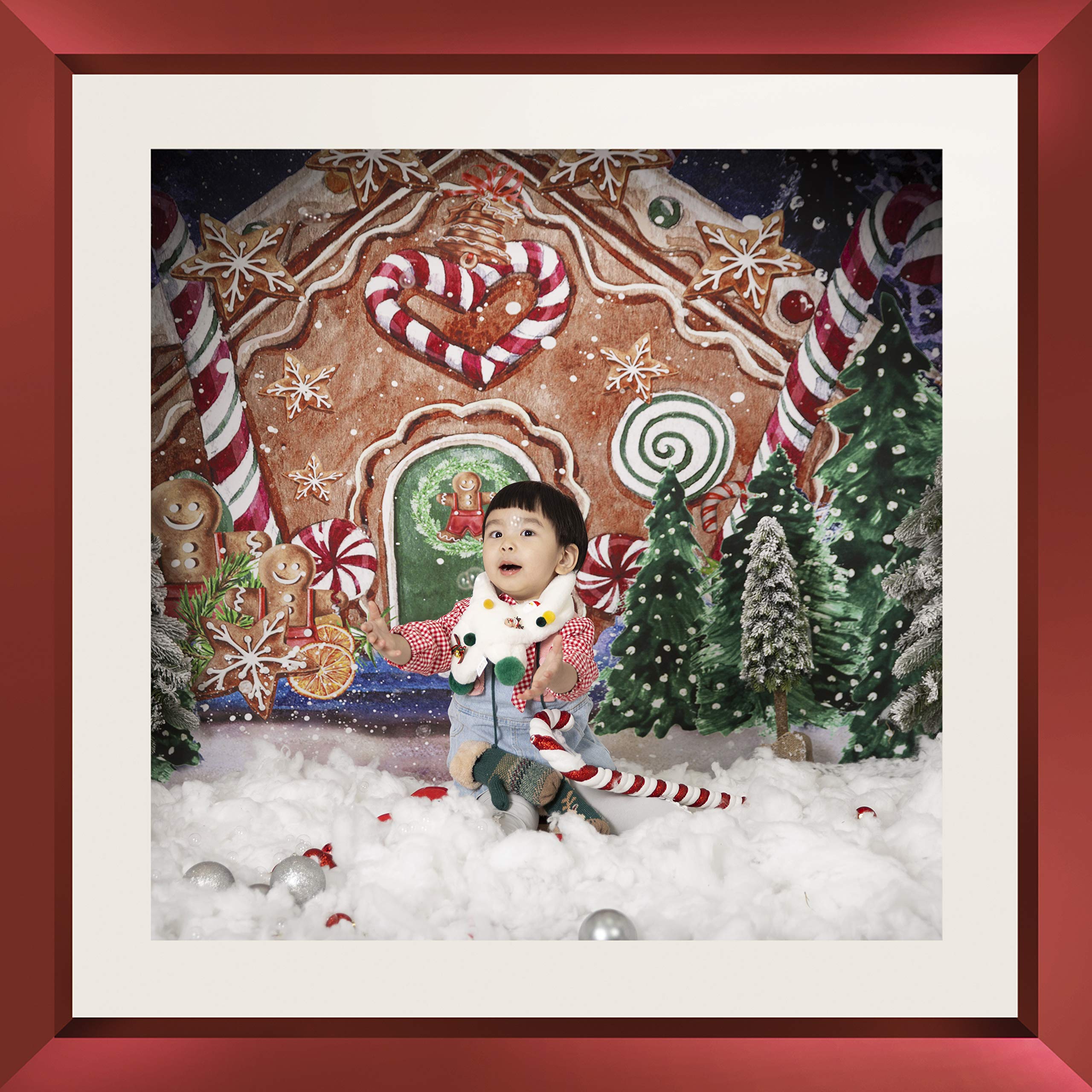 8x8ft Large Winter Photography Backdrop - Christmas Gingerbread House Decor for Studio Props & Holiday Photo Shoots | Perfect for Seasonal Portraits, Christmas Cards, and Festive Social Media Content
