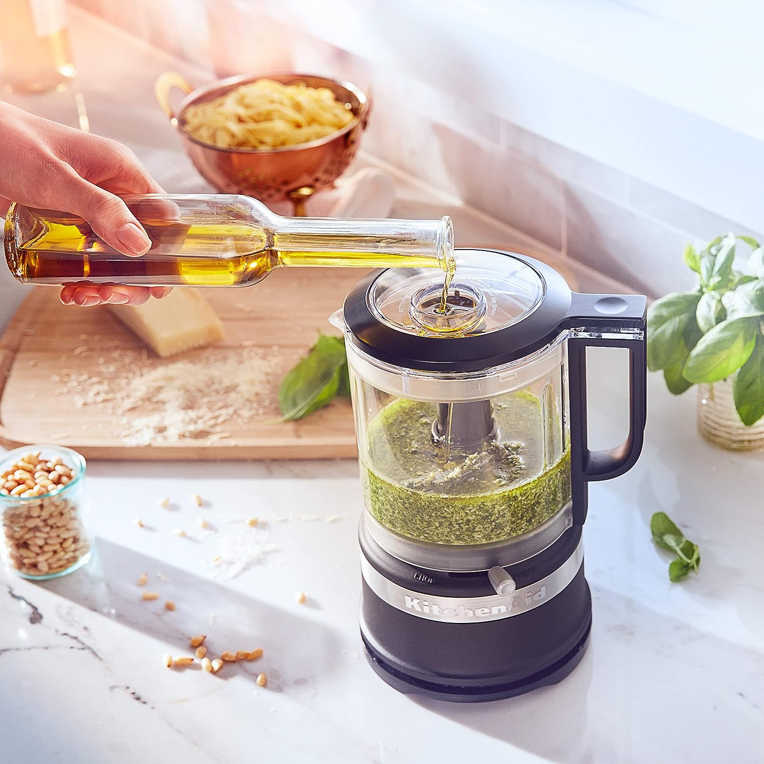 KitchenAid 1.19L (5 Cup) 240-Watt Electric Food Chopper - Powerful Mini Food Processor for Chopping, Grinding & Pureeing - Perfect for Nuts, Herbs, Vegetables & Baby Food Prep