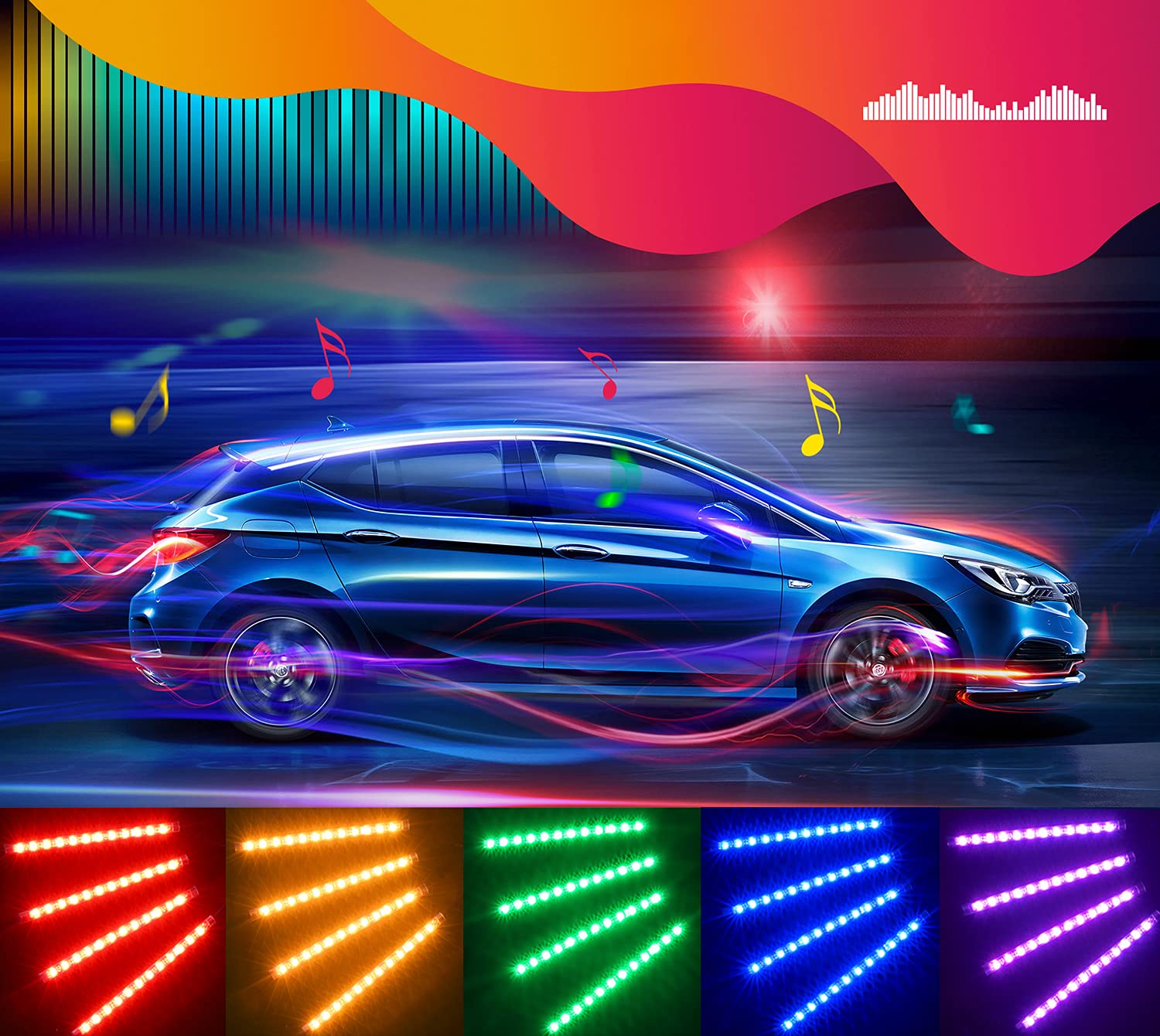 Govee Smart Car LED Interior Lights - App Controlled RGB Lights with DIY & Music Sync, 12V 2-Line Design with Car Charger | Perfect for Night Driving, Car Parties & Custom Vehicle Lighting