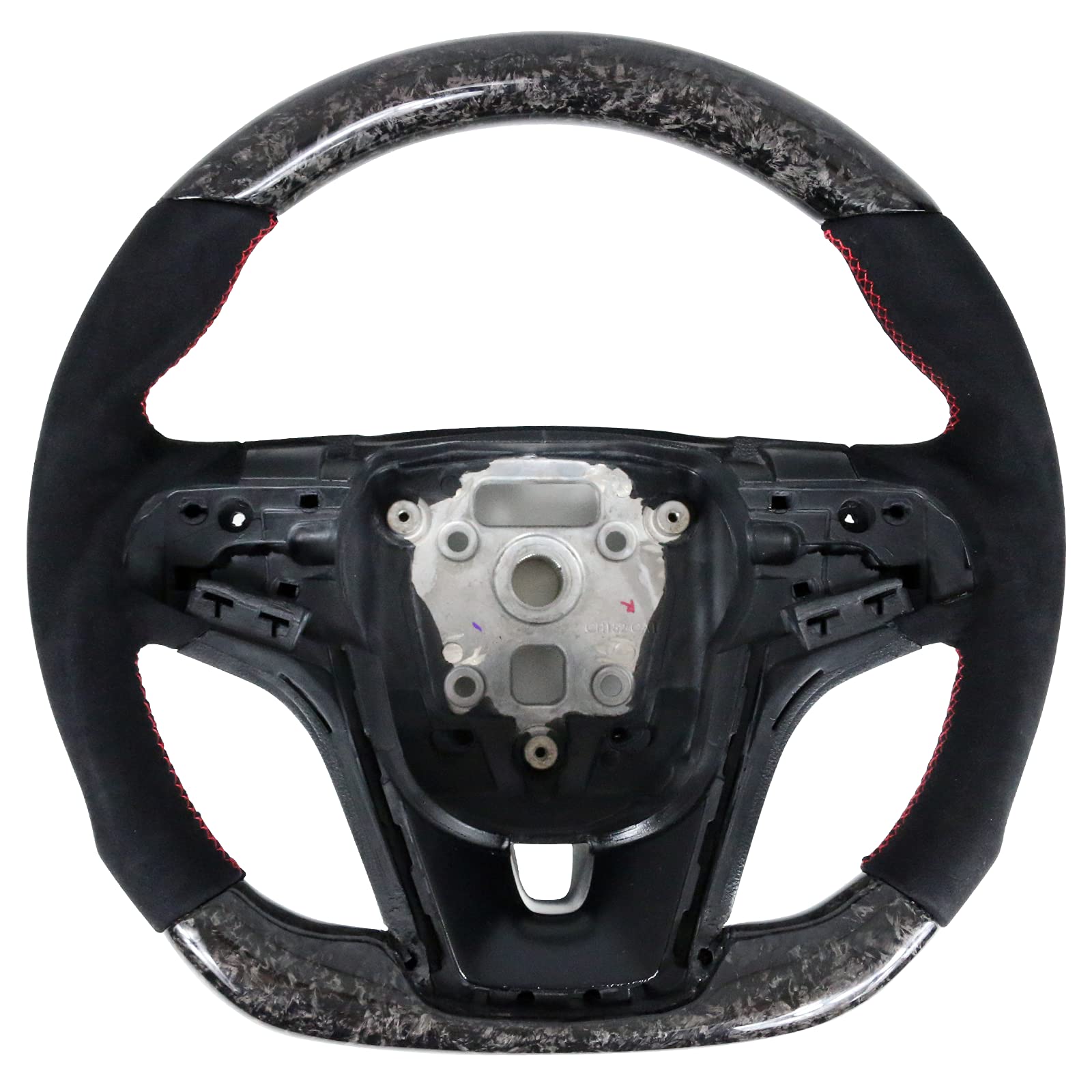 FREEMOTOR802 Forged Carbon Fiber & Synthetic Suede Steering Wheel with Red Stitching - Compatible with 2012-2015 Chevrolet Camaro - Brushed Kit for Enhanced Grip & Style - Perfect for Racing, Daily Driving & Car Customization