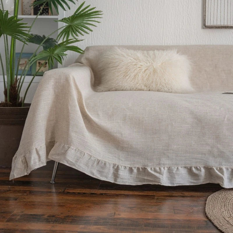 Bohemian Floral Sofa Slipcover with Ruffled Trim - Tribal Print Couch Cover for Living Room Decor, Home Styling & Comfort