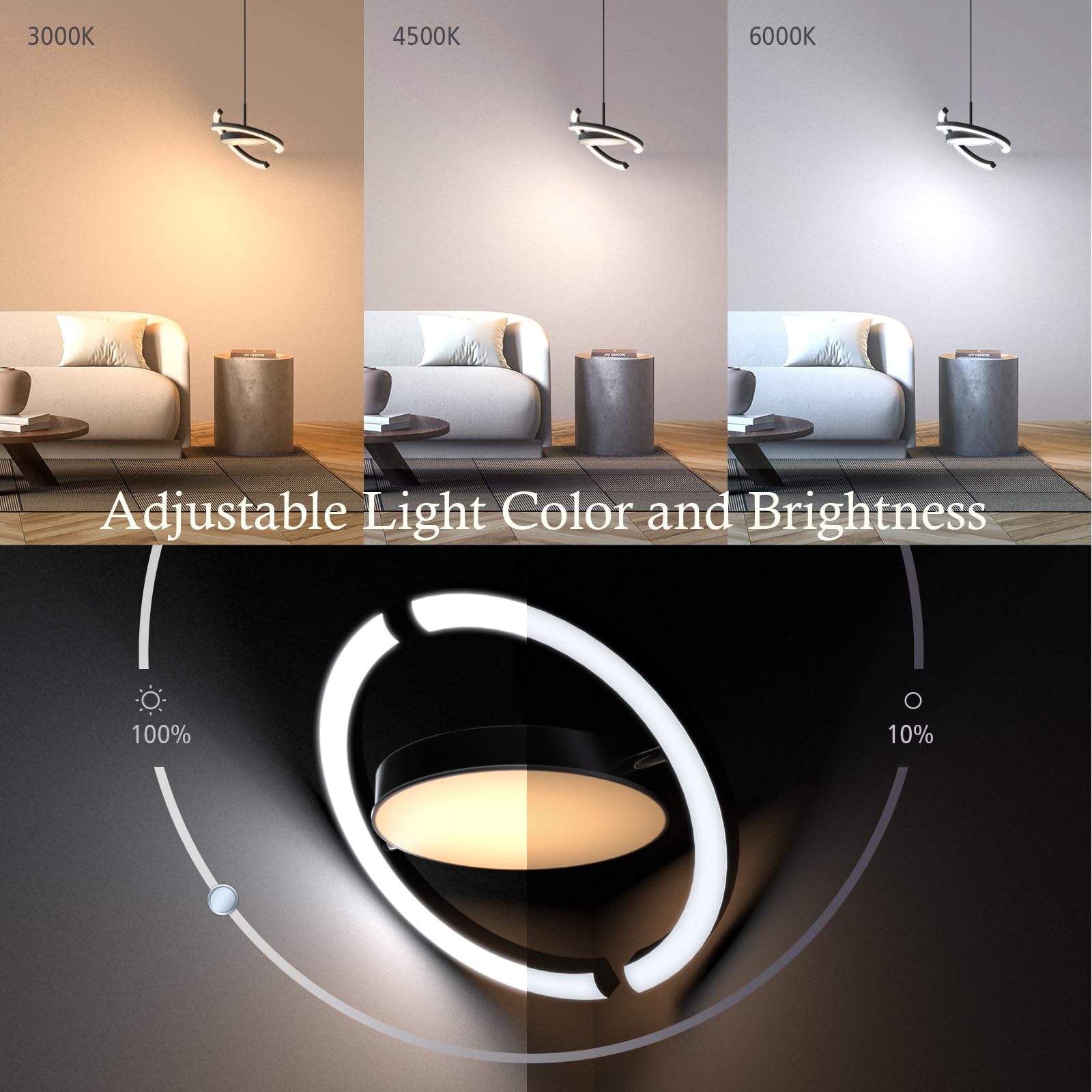 FIMEI LED Pendant Light Fixture - Dimmable 3000-6000K Adjustable Hanging Chandelier with Saturn Ring Design for Dining Room, Kitchen Island, Living Room, Bedroom & Entryway - Modern Lighting for Home Decor & Interior Design