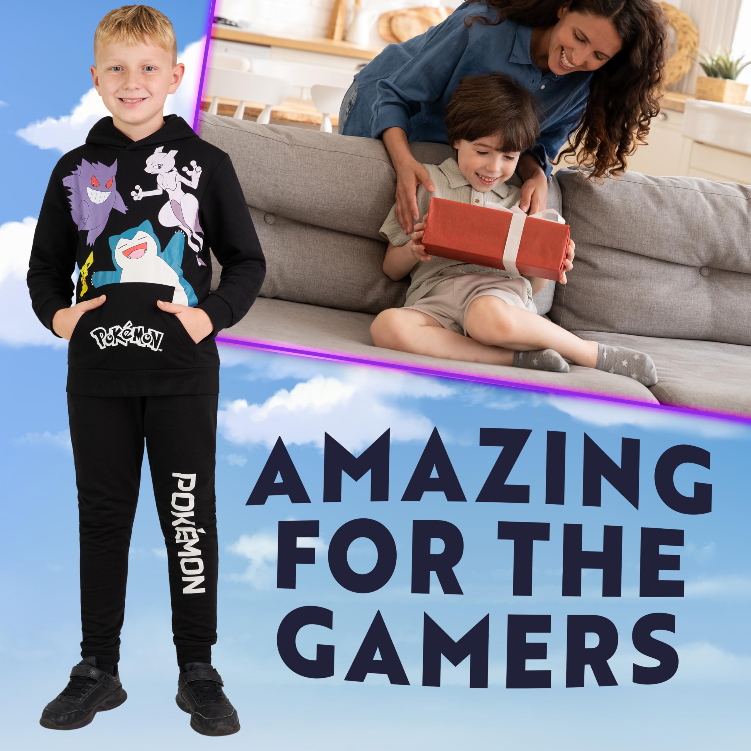 Pokemon Boys Tracksuit Set - Comfy Hoodie & Jogger Pants Outfit | Cute Cartoon Character Costume for Kids Birthday Gifts | Perfect for Playdates, School & Cosplay