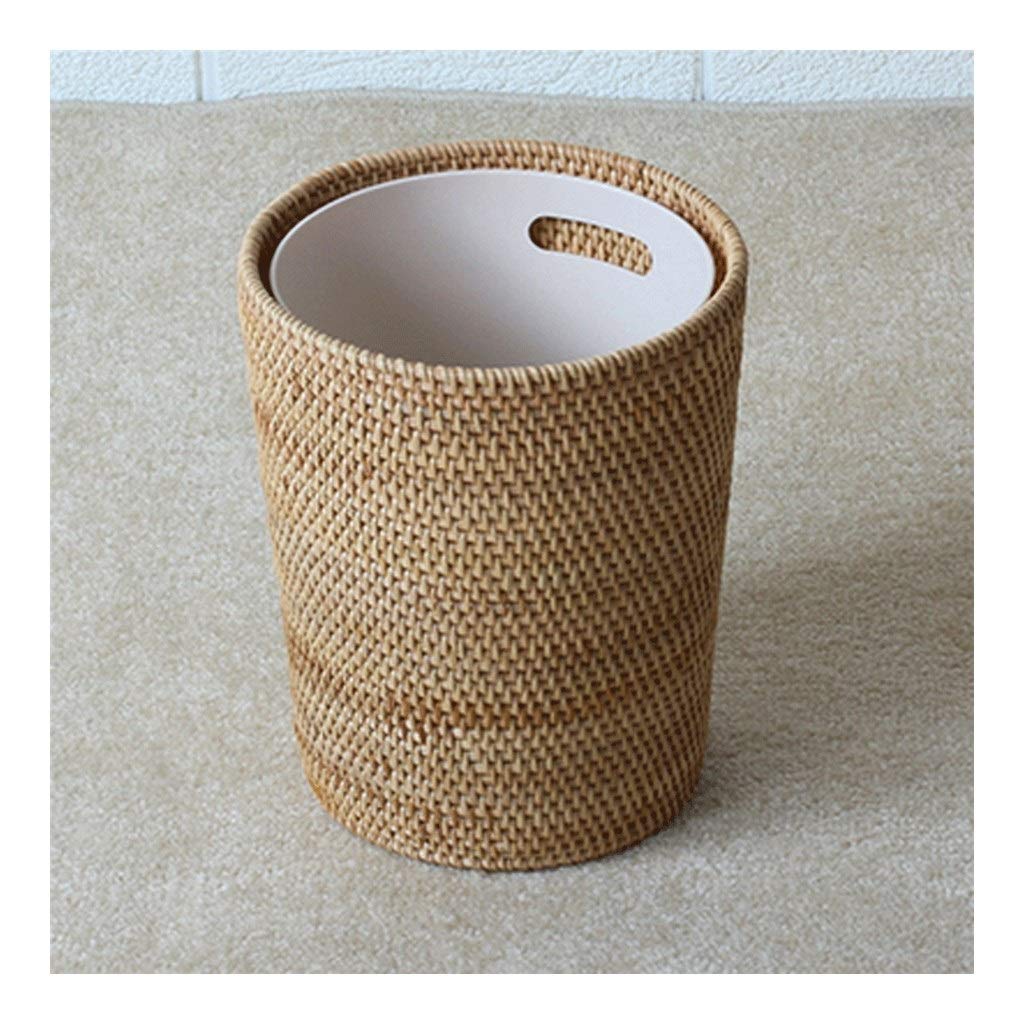 Eco-Friendly Handmade Rattan Trash Can - Durable Storage Basket for Waste Paper & Recycling | Cylindrical Tabletop Bin with Inner Barrel (Small Size) | Perfect for Home, Office & Bathroom Organization