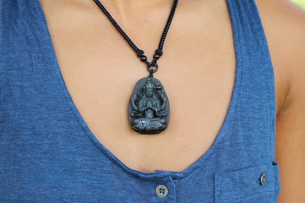 Adjustable Tibetan Onyx Chenrezig Necklace for Men & Women - Buddhist Prayer Beads for Meditation & Spiritual Protection - Perfect for Yoga, Mindfulness & Daily Wear