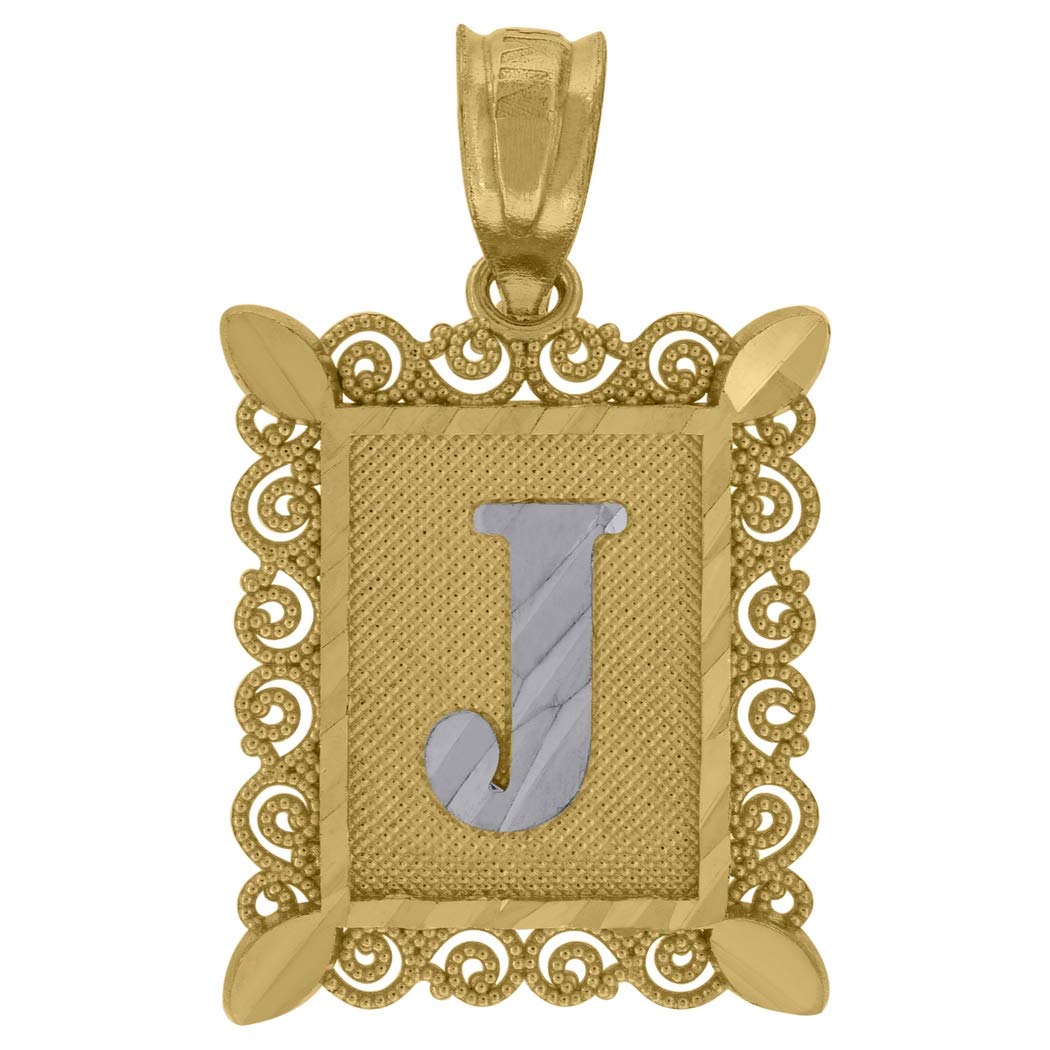 10K Two-Tone Gold Unisex Sparkle Cut Letter Name Personalized Monogram Initial Charm Pendant Necklace - 20.9x12.2mm Wide - Elegant Jewelry Gift for Women, Men & Couples - Perfect for Birthdays, Anniversaries & Special Occasions