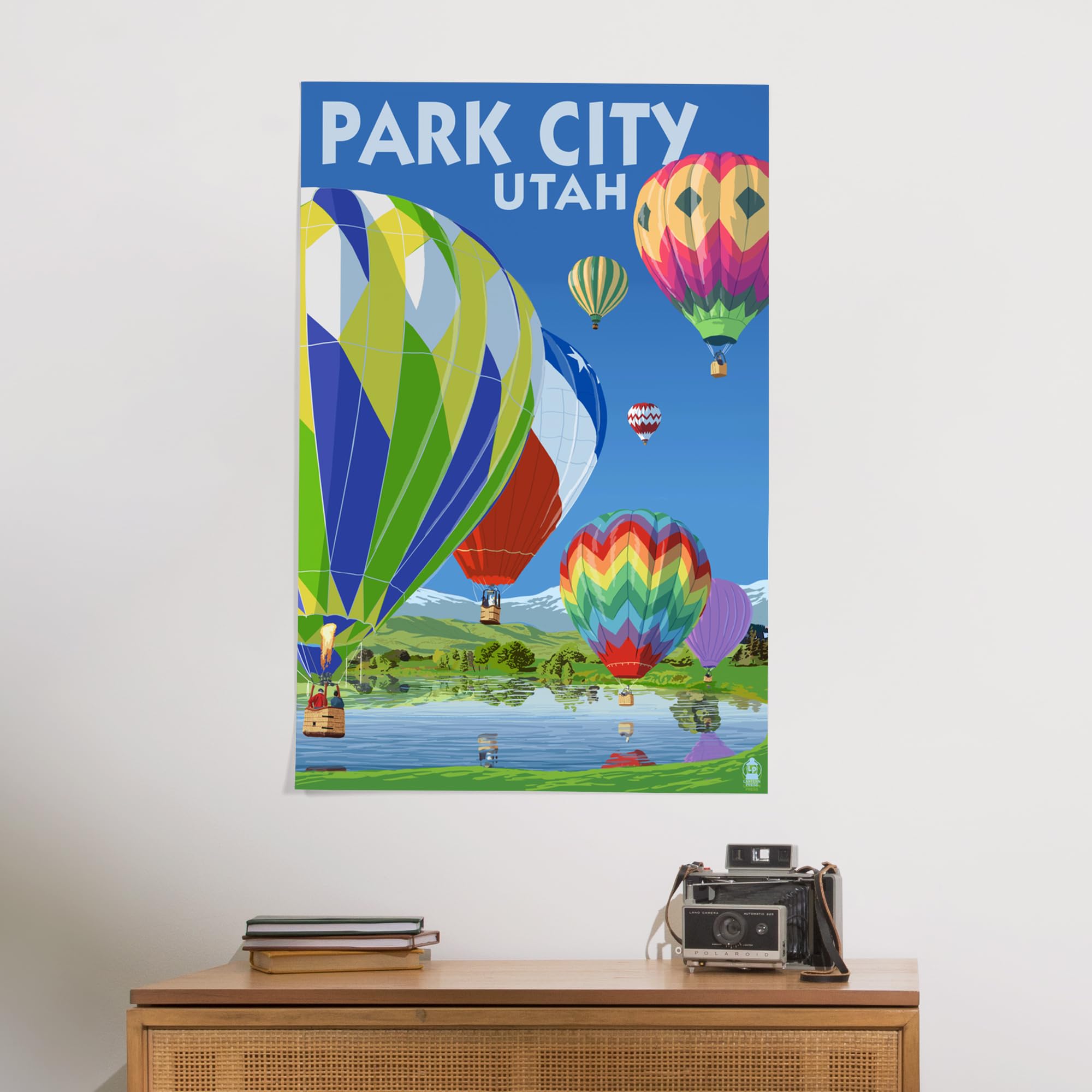 Lantern Press 24x36 Inch Giclee Art Print - Park City Utah Landscape Wall Decor with Hot Air Balloons - Perfect for Living Room, Bedroom or Office Decoration