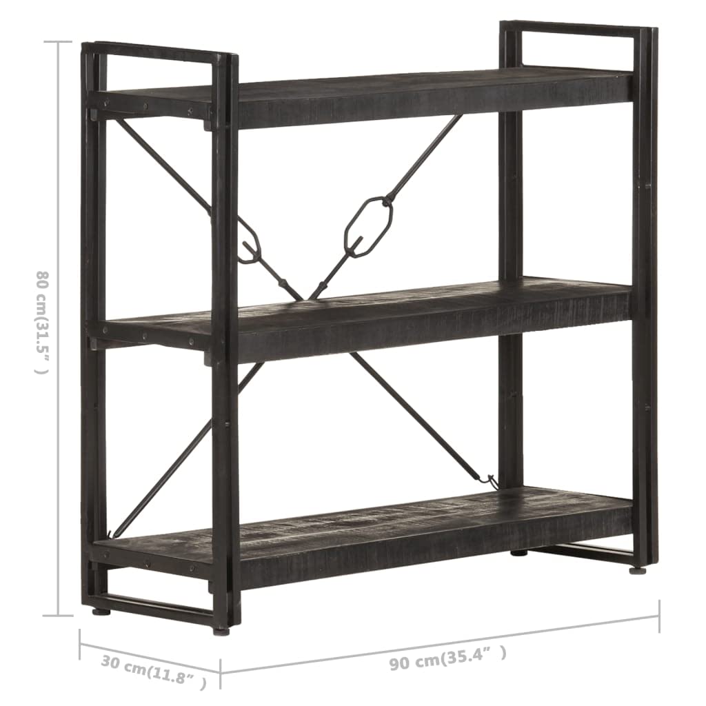 3-Tier Bookcase & Bookshelf - Solid Mango Wood Display Storage Shelf for Bedroom, Living Room & Office - 35.4