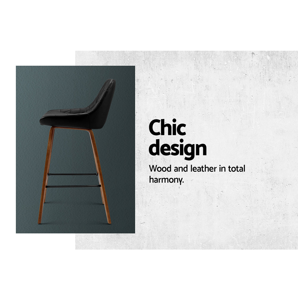 2 Bar Stools with PU Seat and Wooden Frame - Perfect for Kitchen Island, Breakfast Bar & Home Decor