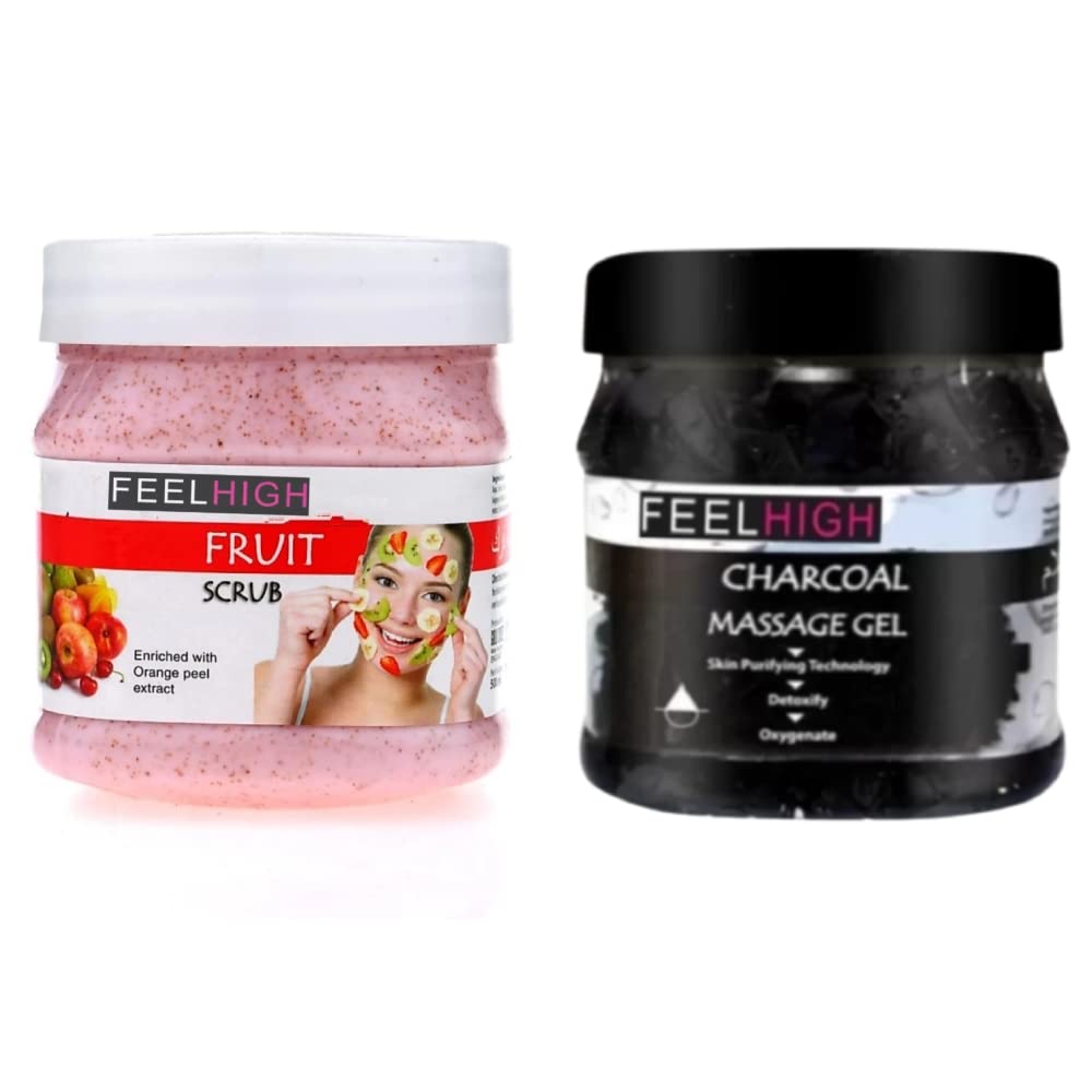 Feelhigh Exfoliating Face & Body Scrub with Fruit Extracts & Charcoal Massage Gel - 2-Piece Skincare Set for Deep Cleansing & Detox - Perfect for Spa Day & At-Home Self Care