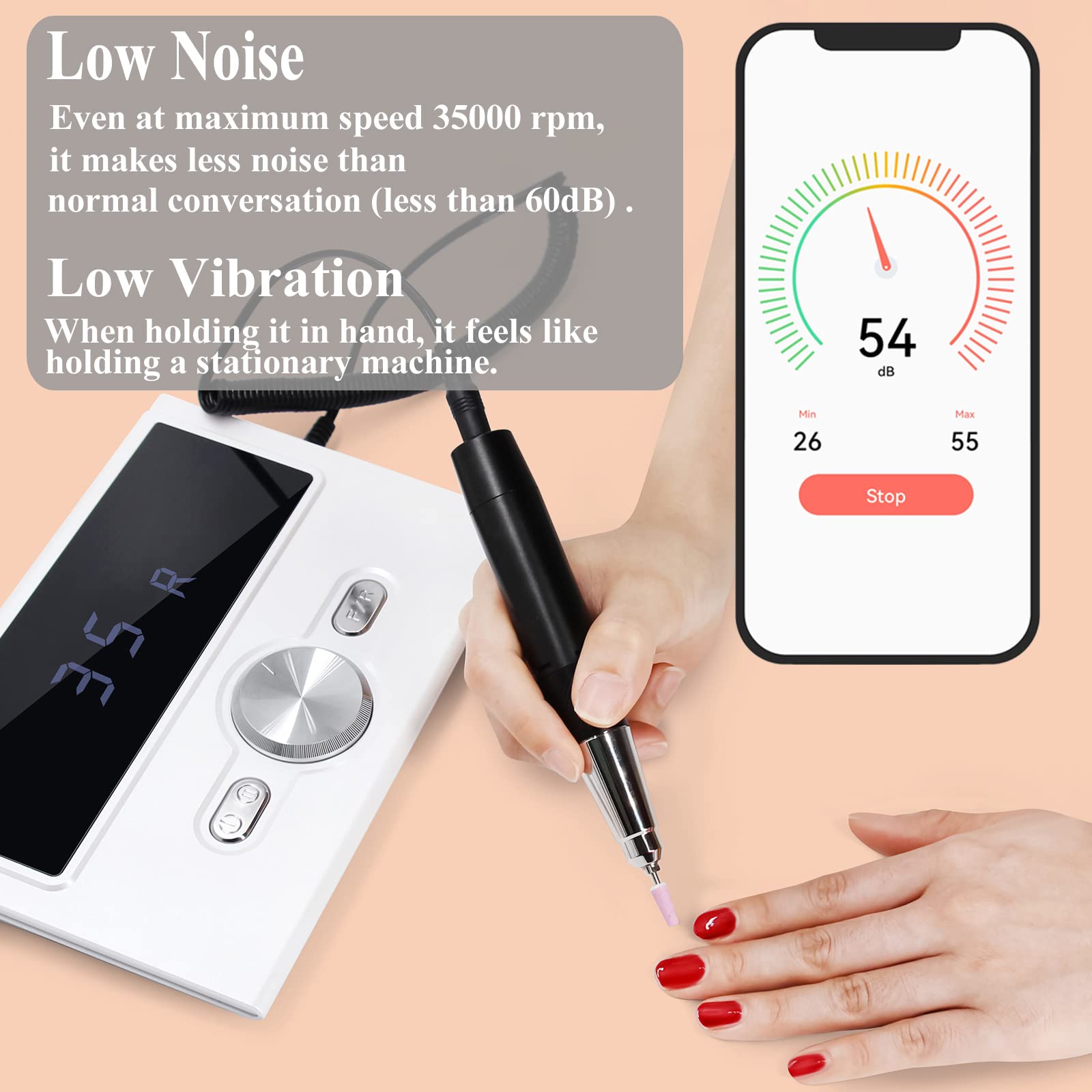 Professional Electric Nail Drill Machine 35000RPM with Foot Pedal & LCD Display - Acrylic Nail File for Manicure, Pedicure & Toenails - Perfect for Salon, Home & DIY Nail Art
