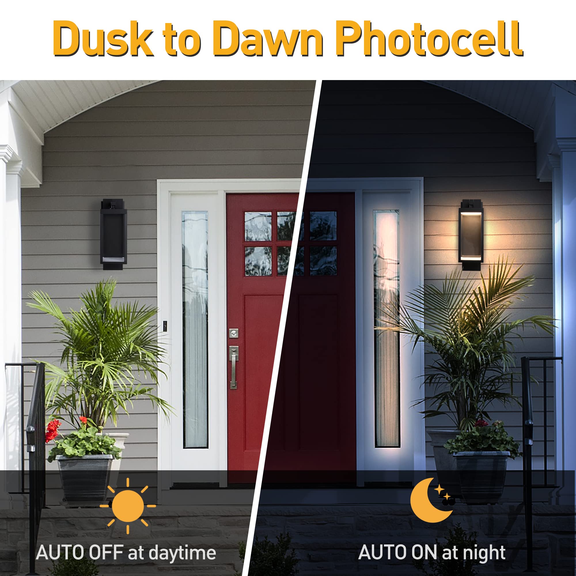 Black Outdoor Wall Sconce Lantern with Dusk to Dawn Sensor - 13W LED Exterior Light, IP54 Waterproof, 800 Lumens, 3000K Warm White - Aluminum Wall Mount Lighting for Porch, Front Door, Garden & Patio | Energy-Efficient & Weatherproof