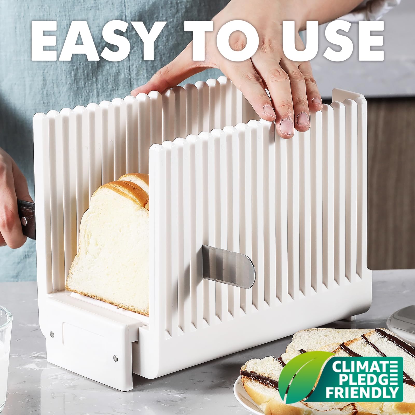 Stainless Steel Bread Slicer for Homemade Bread, Loaf & Bagels | Foldable & Compact Bread Cutting Guide | BPA-Free, Easy to Clean | Perfect for Kitchen, Camping & Picnics