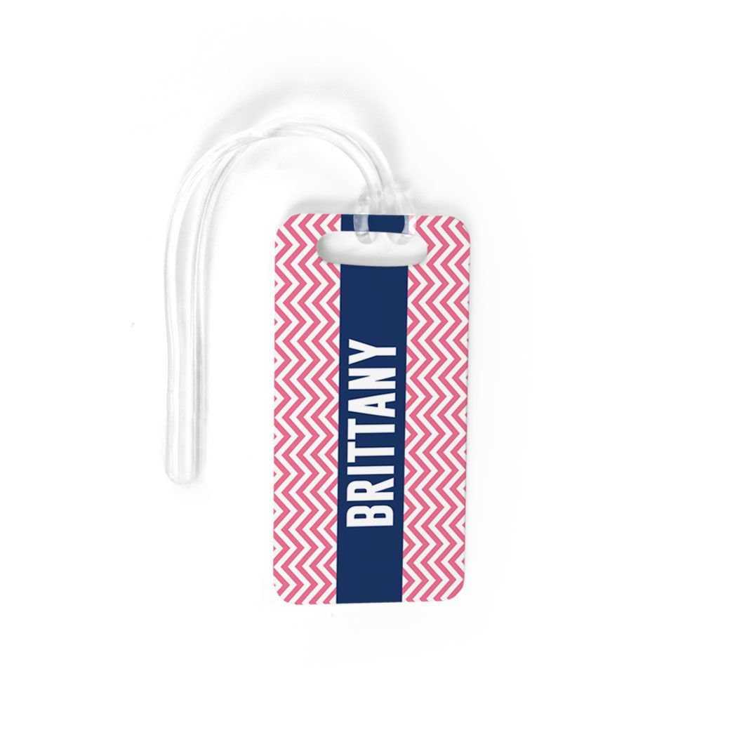 Personalized Chevron Luggage Tag - Custom Name Bag Tag with Standard Lines, Small Pink - Perfect for Travel, Suitcases, Backpacks & Gift Giving