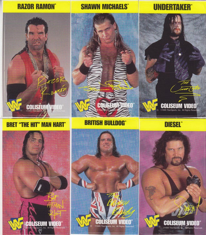 Vintage 1995 WWF Wrestling Stickers Set - 6 Collectible Coliseum Video Stickers for Fans, Scrapbooks & Memorabilia Displays