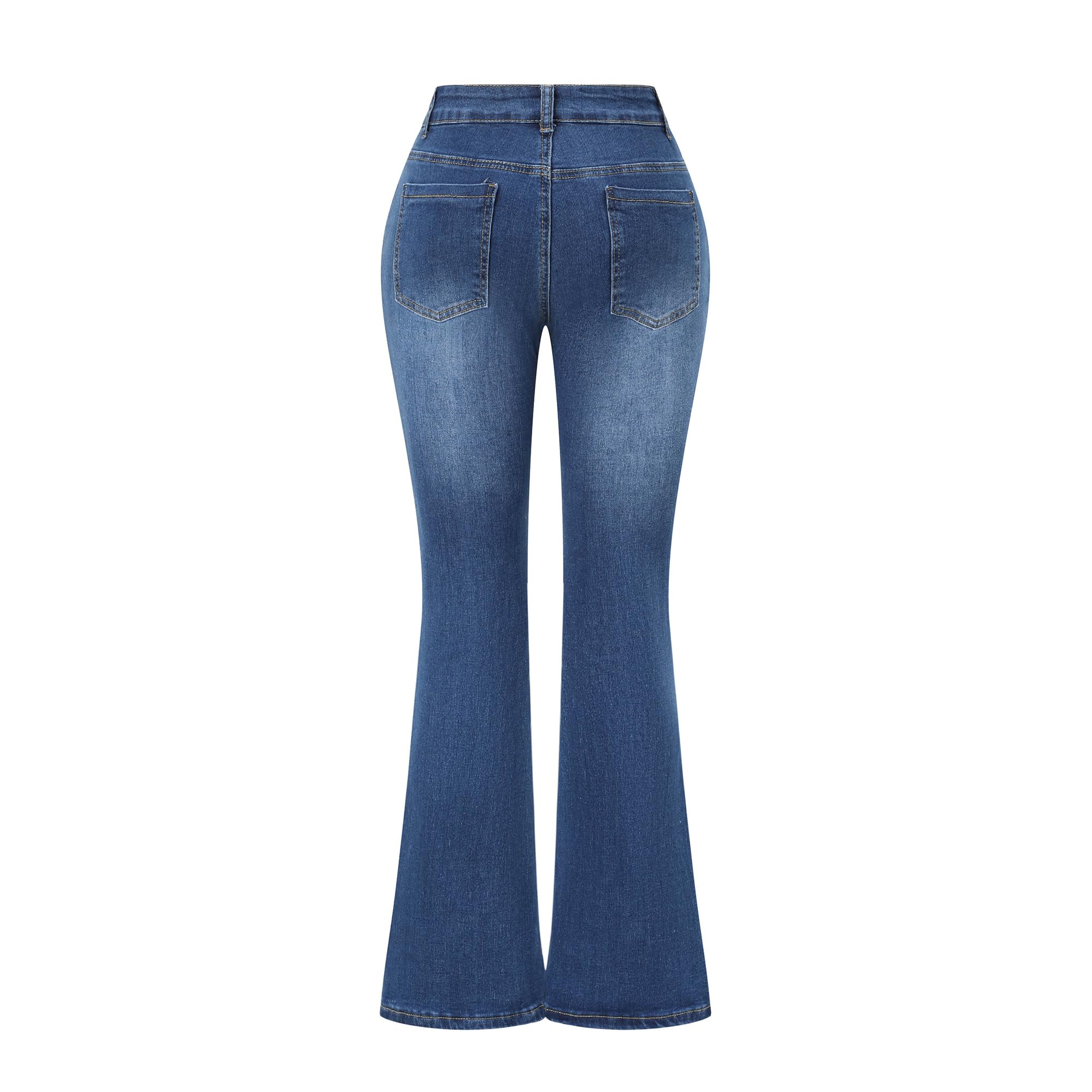 THUNDER STAR Women's Stretch Mid Rise Flare Jeans - Distressed Denim Bell Bottom Pants for Casual Wear & Retro Fashion Outfits