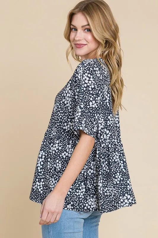 BOMBOM Women's Floral Print Round Neck Peplum Blouse - Stylish Tunic Top for Casual Wear, Office & Date Night