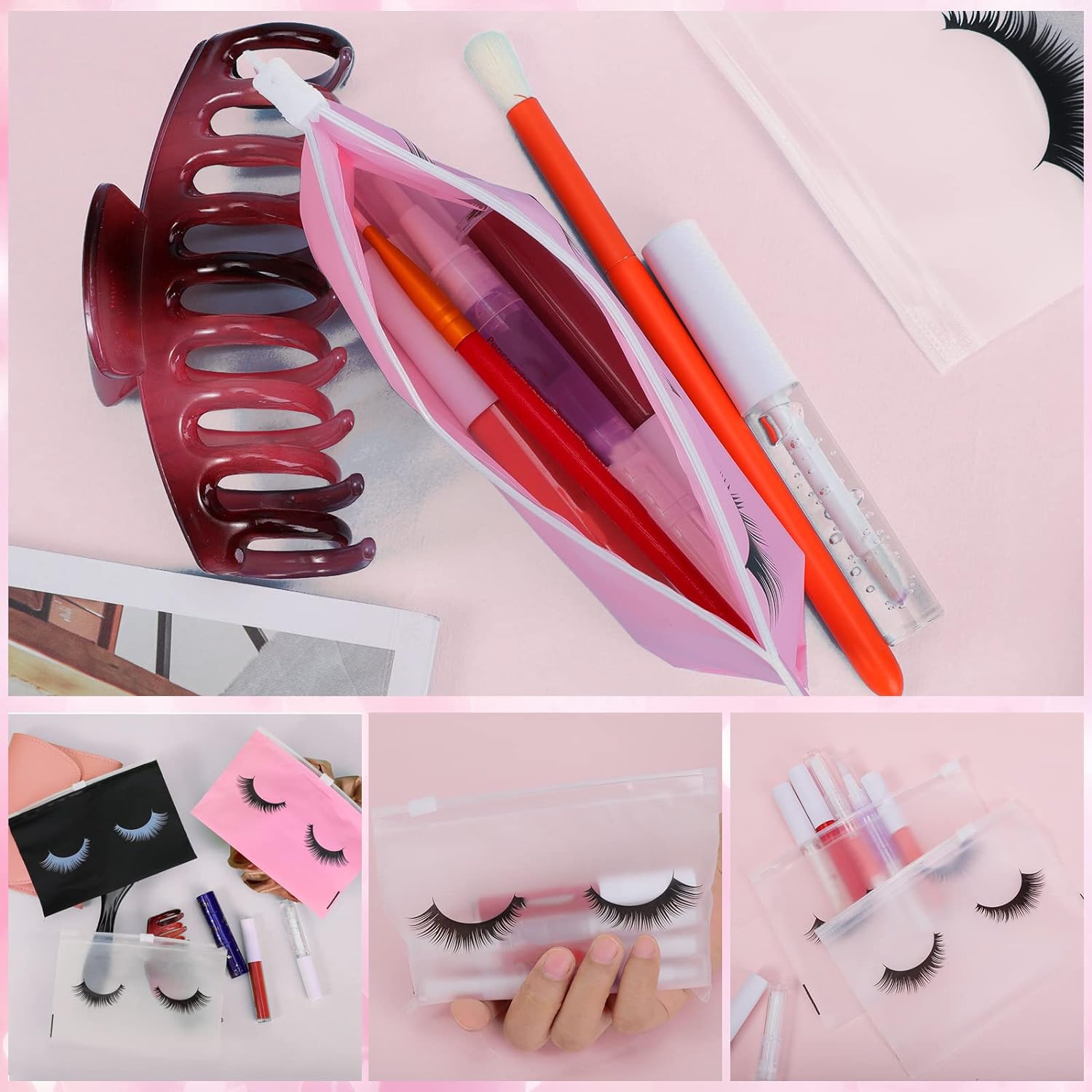 60PCS Eyelash Aftercare Bags - Empty Cosmetic Pouches with Zipper, Multipurpose Lash Makeup Bags for Women & Girls (6x4 Inch) - Perfect for Travel, Salon, Gifts & Beauty Storage