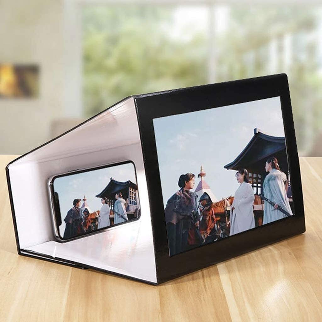 12 Inch Wood Grain Folding Phone Screen Magnifier - HD Mobile Projector Amplifier with Eye Protection, 3D Viewing Experience (Black) | Perfect for Movie Nights, Gaming & Elderly Vision Assistance