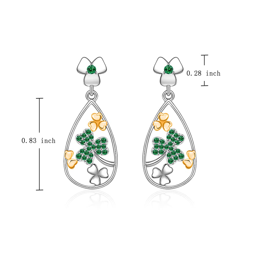 St. Patrick's Day Shamrock Earrings for Women - Sterling Silver Four Leaf Clover Dangle Earrings, Irish Lucky Green Clover Jewelry Gift for Her - Perfect for St. Patrick's Day Parties, Irish Weddings & Everyday Luck
