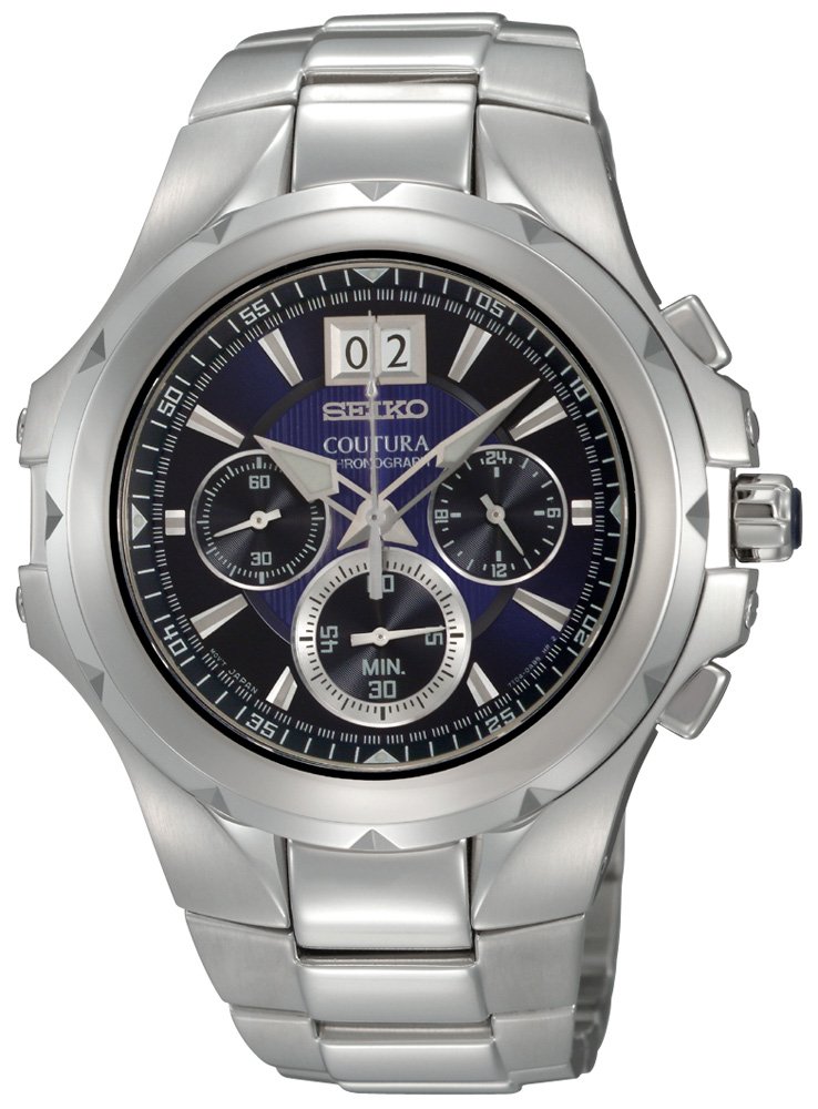 Seiko Men's SPC061 Coutura Blue Dial Stainless Steel Watch - Water Resistant Chronograph for Business, Casual & Formal Occasions