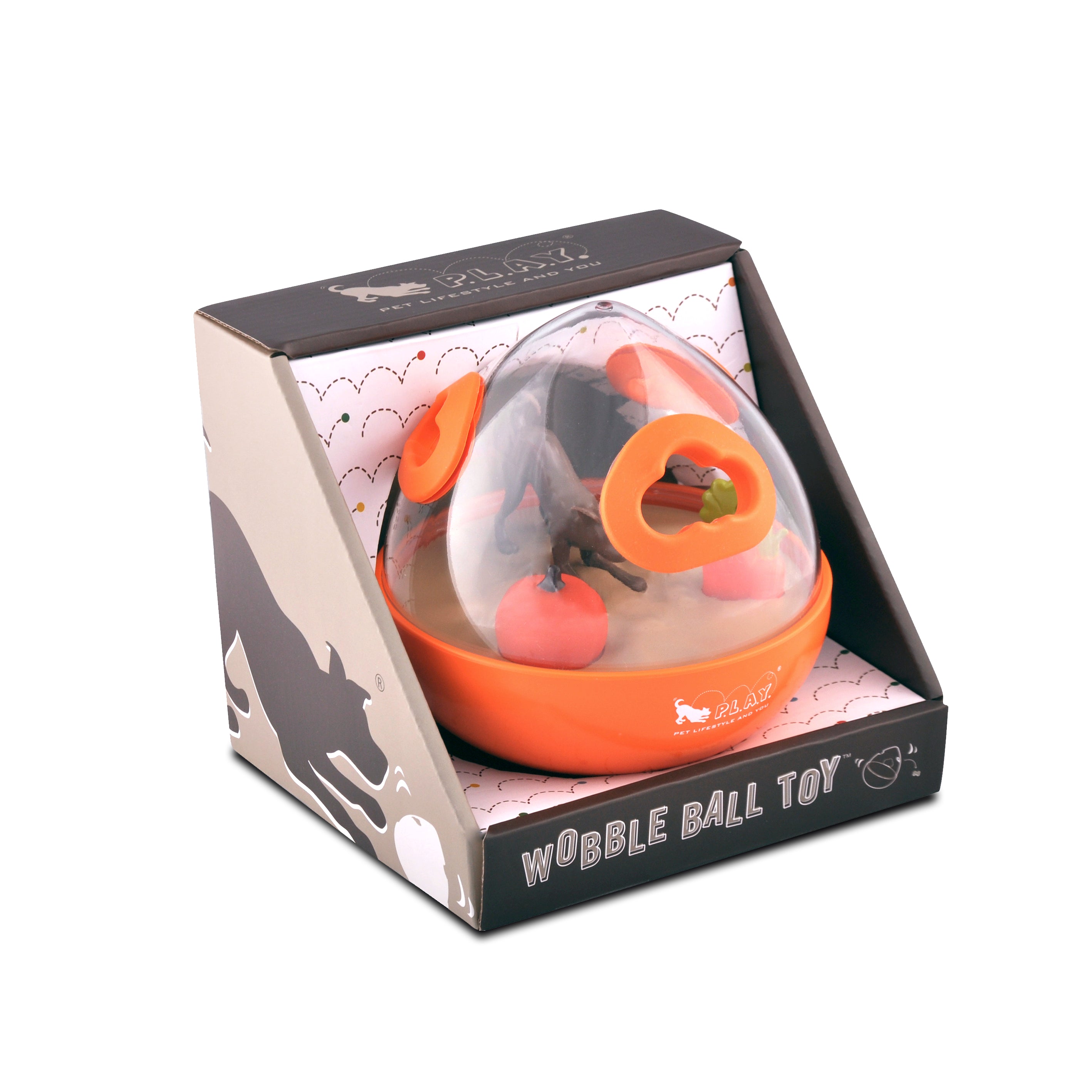 Interactive Wobble Ball Dog Toy with Treat Dispenser - Orange | Pet P.L.A.Y. | Fun Puzzle Game for Dogs to Stay Active & Entertained