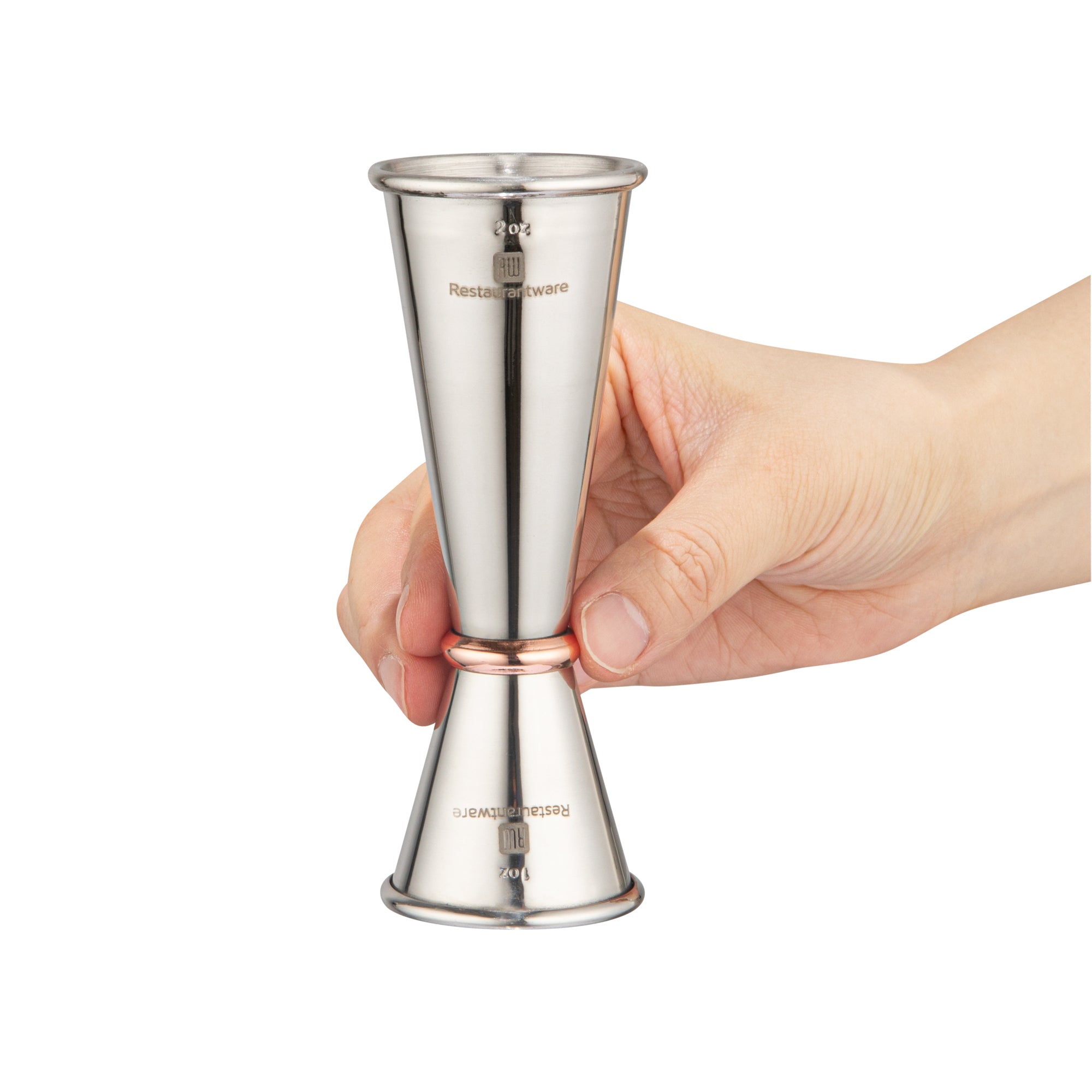 Premium 1 oz & 2 oz Stainless Steel Cocktail Jigger - Japanese Style Bar Tool with Mirrored Finish & Copper Plated Ring - Perfect for Mixing Drinks, Home Bars & Professional Bartending