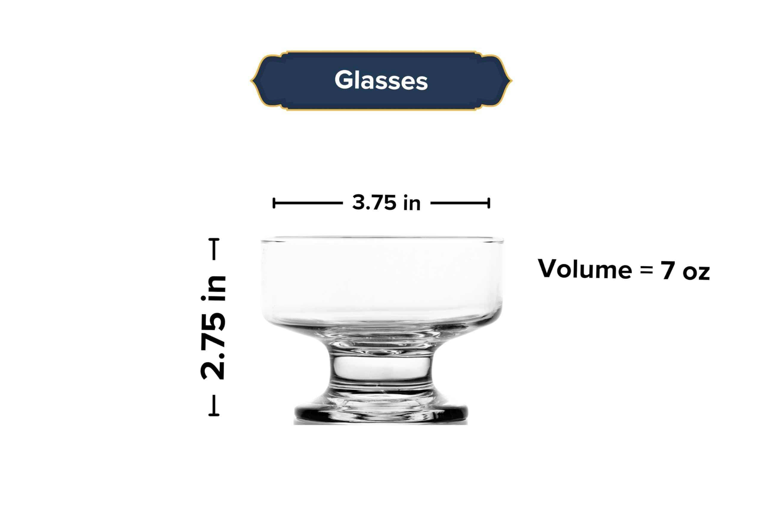 7oz Ice Cream Bowls - Elegant Glass Dessert Bowls for Snacks, Fruit & Sundae - Set of 12 for Parties & Dining