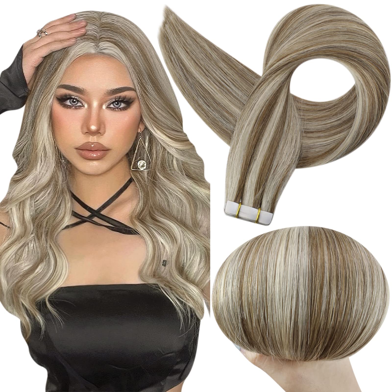 Premium Tape in Hair Extensions 100% Human Hair - Seamless Blending for Length & Volume | Perfect for Weddings, Parties & Everyday Styling