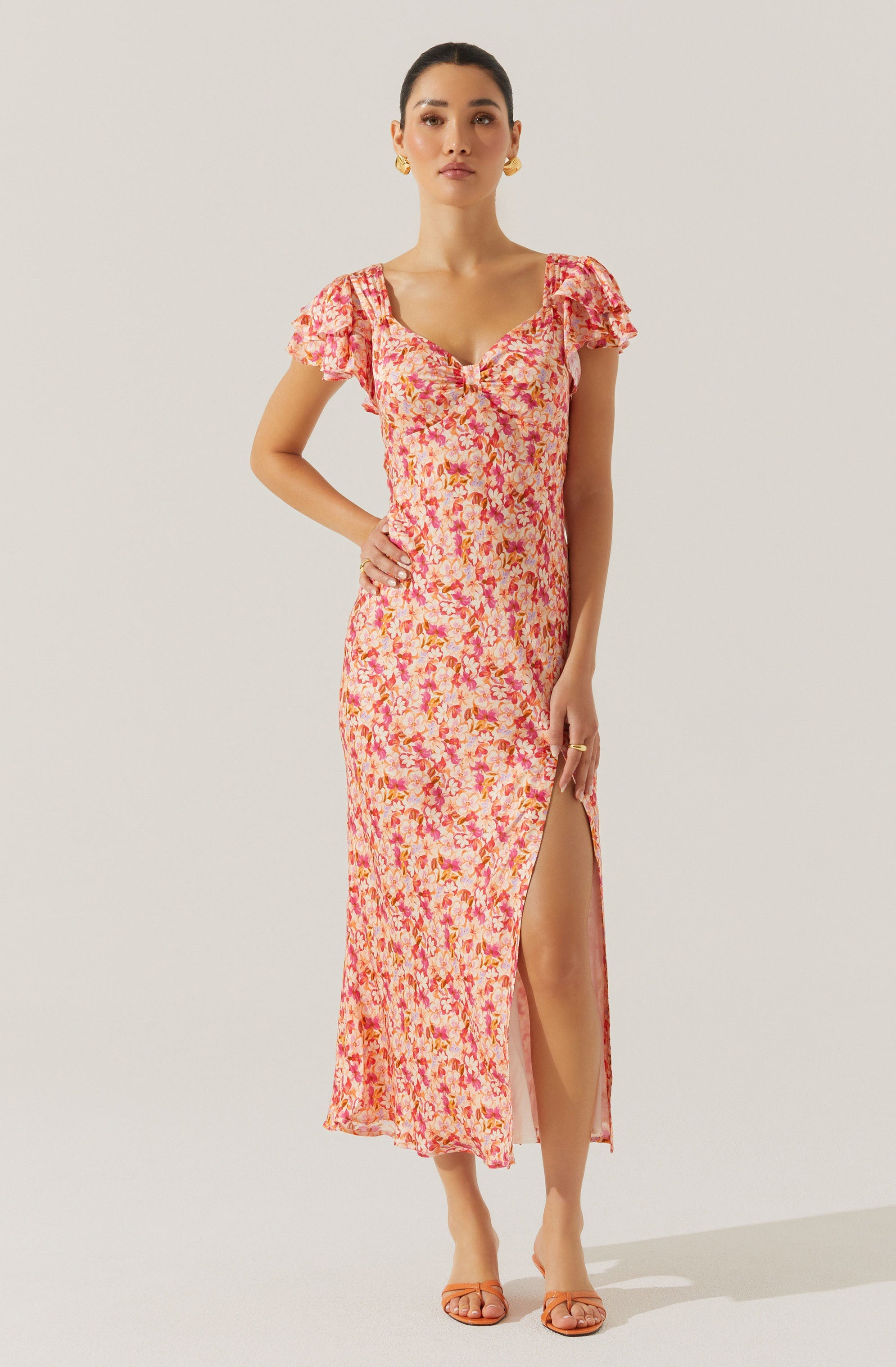 Maisy Floral Print Flutter Sleeve Midi Dress for Women - Summer Boho Chic Dress for Beach, Wedding & Date Night