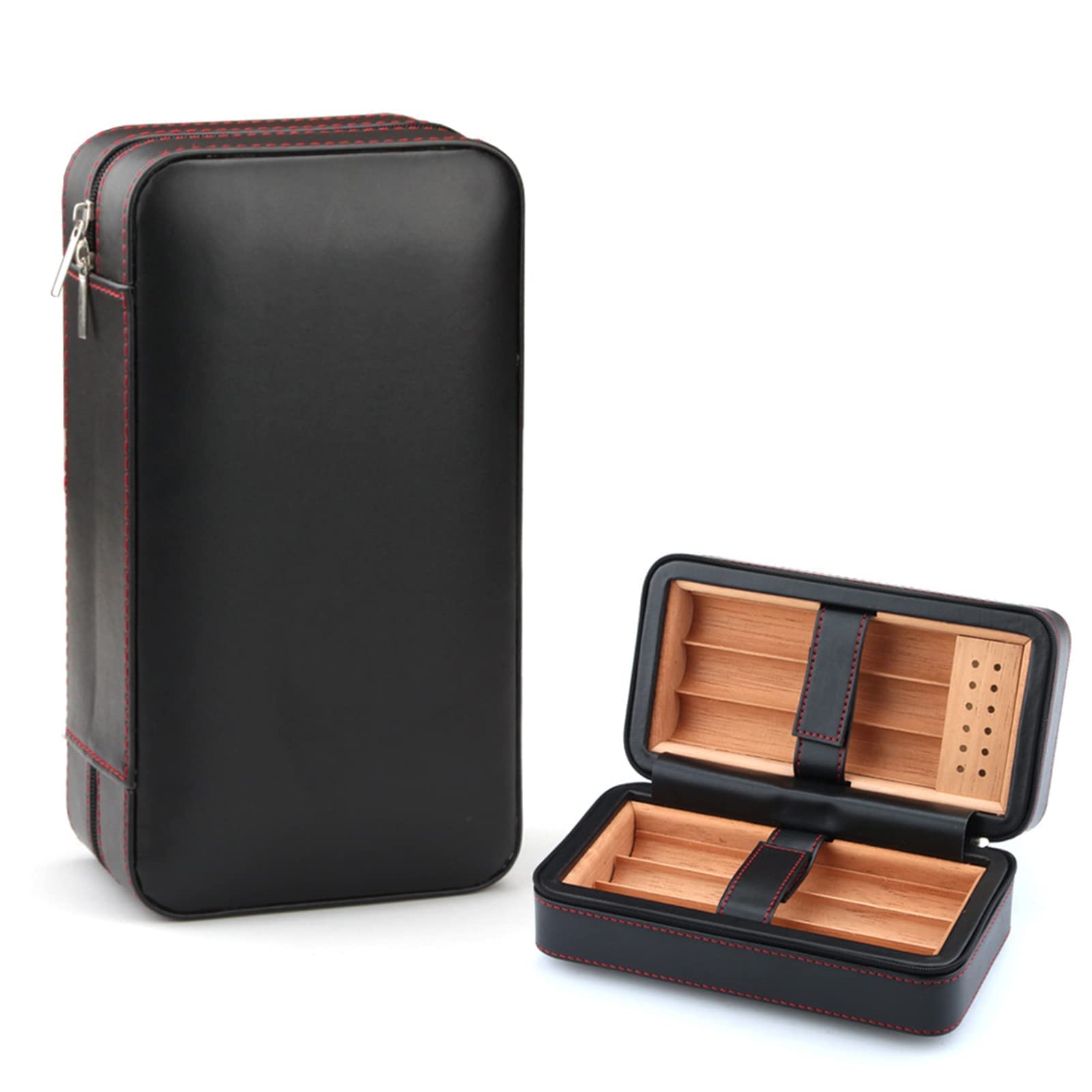 Premium Leather Cigar Humidor Case - Handcrafted Spanish Cedar Wood Travel Humidor for 6 Cigars with Humidifier | Portable Cigar Storage Box | Ideal Gift Set for Men (Black) | Perfect for Travel, Business Trips & Cigar Enthusiasts