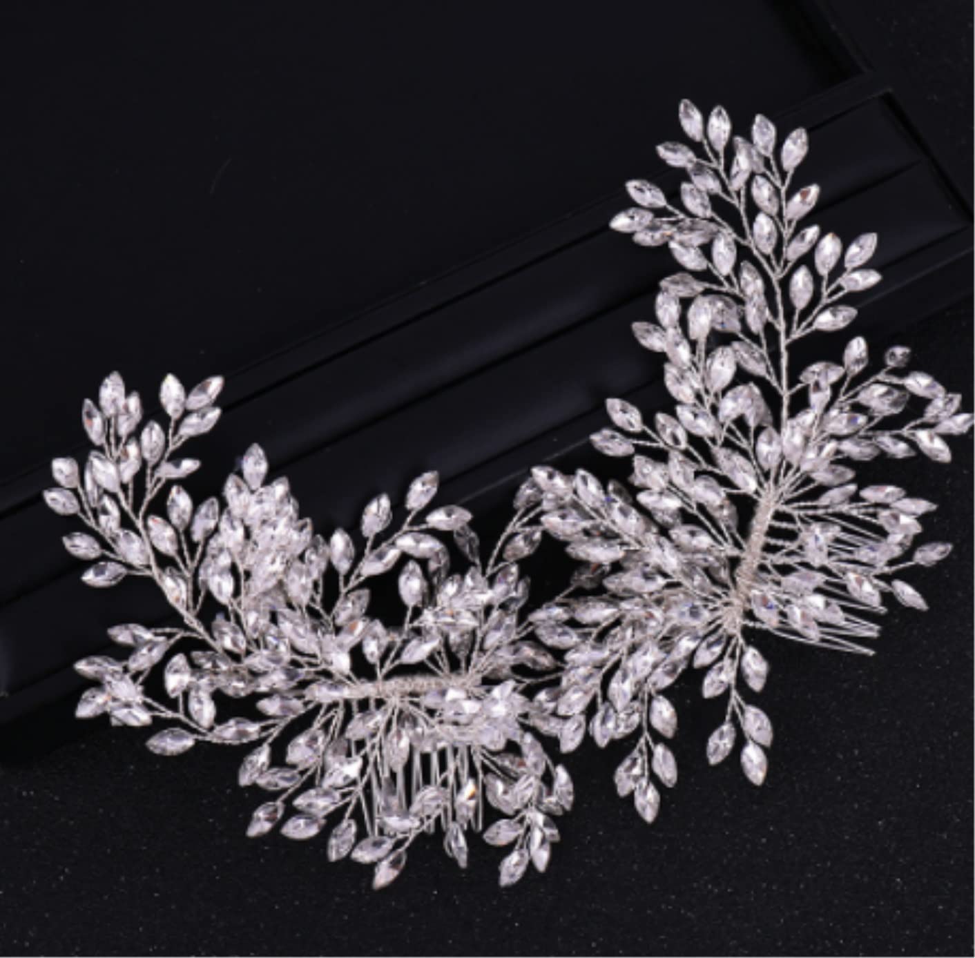 Elegant Floral Crystal Bridal Hair Comb - Silver & Blue Wedding Hair Accessory for Brides, Side Comb Headband - Perfect for Weddings, Prom, and Formal Events