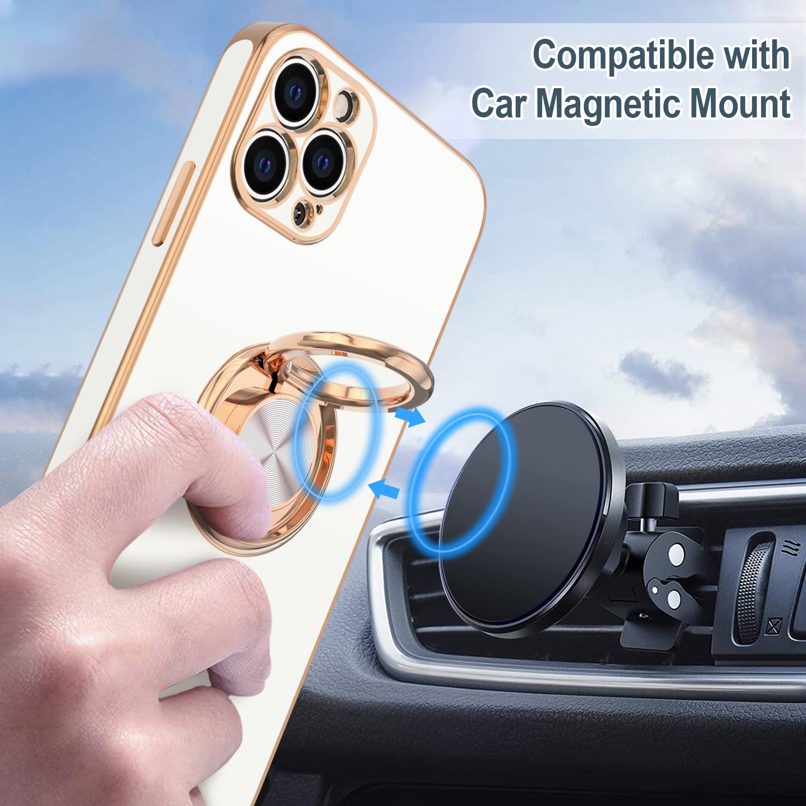 Hython iPhone 12 Pro Max Case with Rotatable Ring Stand - Rose Gold Shockproof Cover for Work & Travel