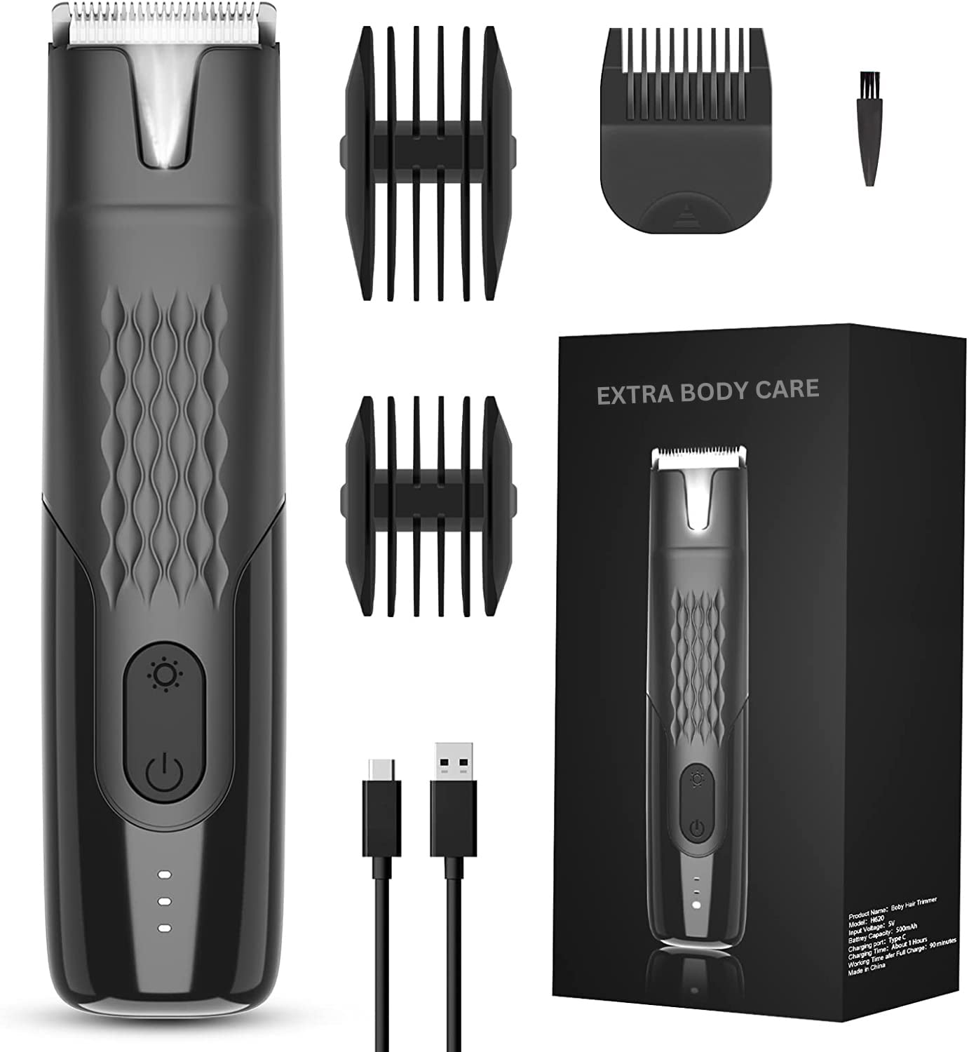 Electric Body Shaver for Men - Waterproof USB Rechargeable Body Trimmer with LED Light | Full Body Grooming Kit for Beard, Chest, Back & Pubic Hair | Perfect for Travel, Gym & Home Use