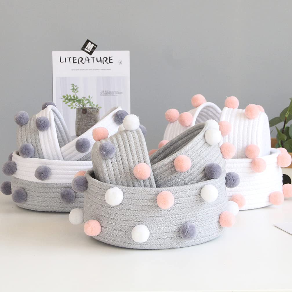 Hemoton 2-Pack Pom Pom Storage Baskets - Decorative Cotton Fabric Organizer Bin for Makeup, Baby Toys, Laundry & Nursery | Perfect for Bedroom, Bathroom & Playroom Organization