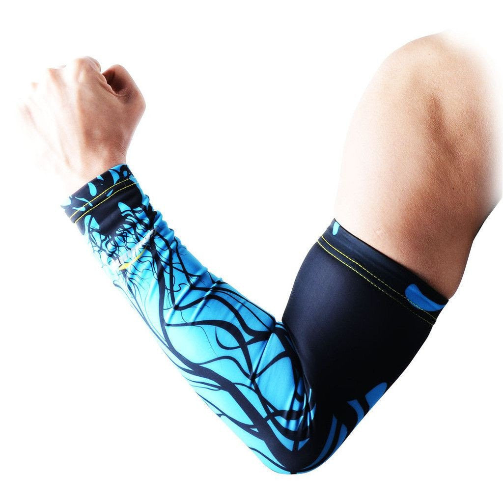 Blue Ink Compression Arm Sleeves for Sports & Recovery - Breathable UV Protection Sleeves for Basketball, Running, Cycling & Gym Workouts