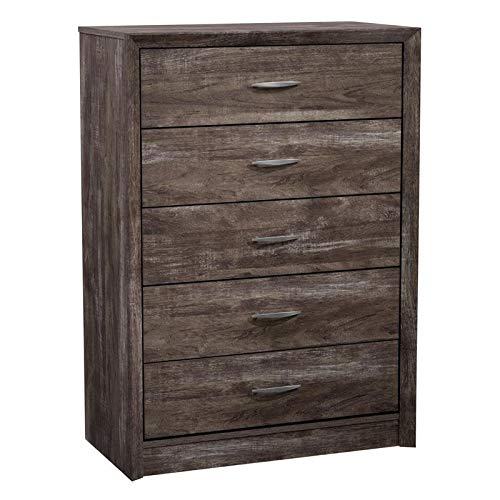 BOWERY HILL 5-Drawer Tall Dresser in Gray - Modern Bedroom Storage Organizer for Clothes, Towels & Accessories | Perfect for Master Bedroom, Guest Room & Dorm