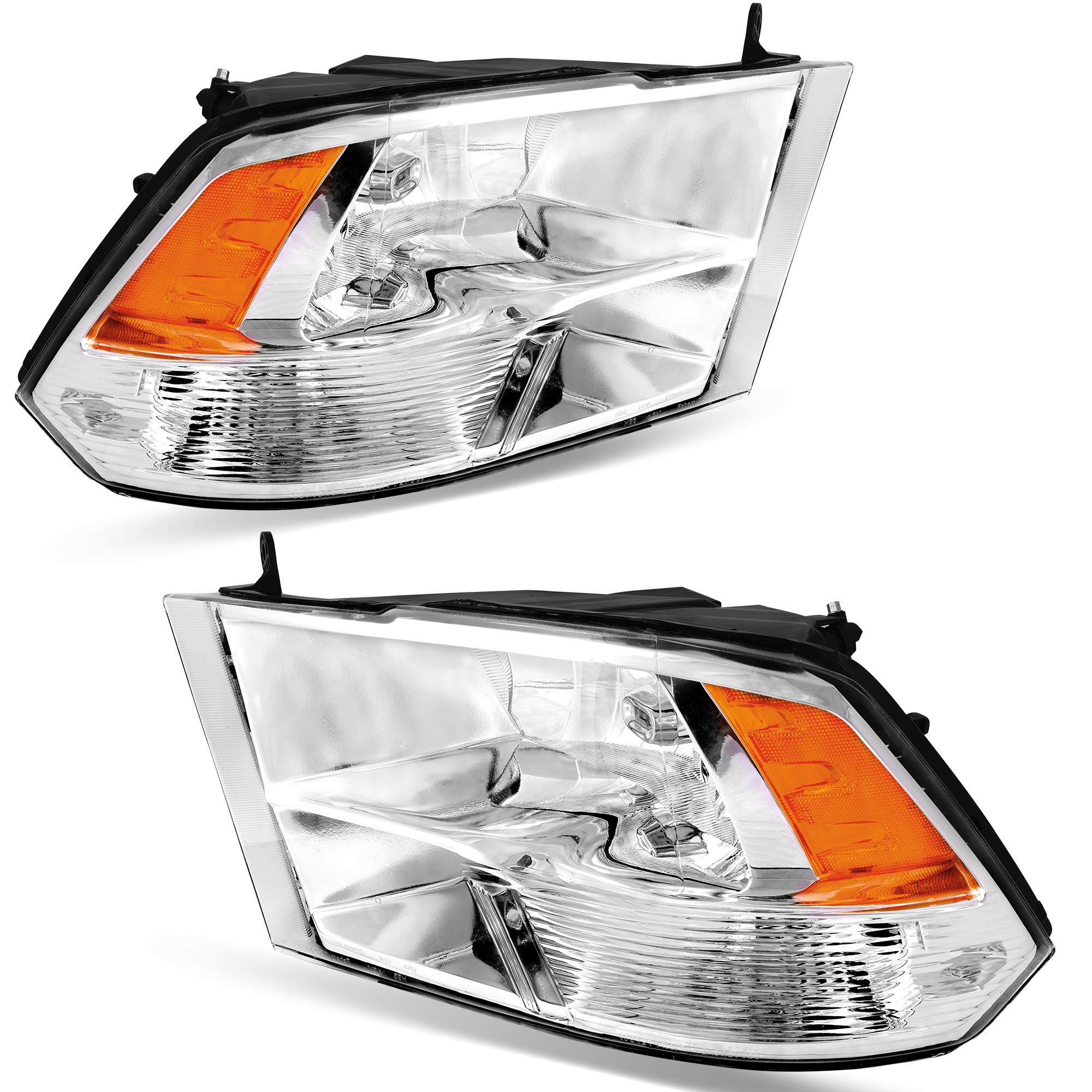 OEDRO Replacement Headlight Assembly for 2009-2018 Dodge Ram 1500 & 2010-2018 Ram 2500/3500 - Amber Reflector, Chrome Housing, Clear Lens - Perfect for Night Driving & Off-Road Adventures