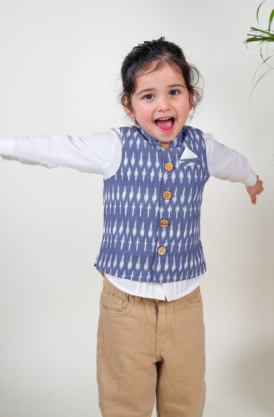 Pre Order: Boys' Ikkat Bundi Jacket - Blue | Stylish Ethnic Wear for Festivals, Weddings & Special Occasions
