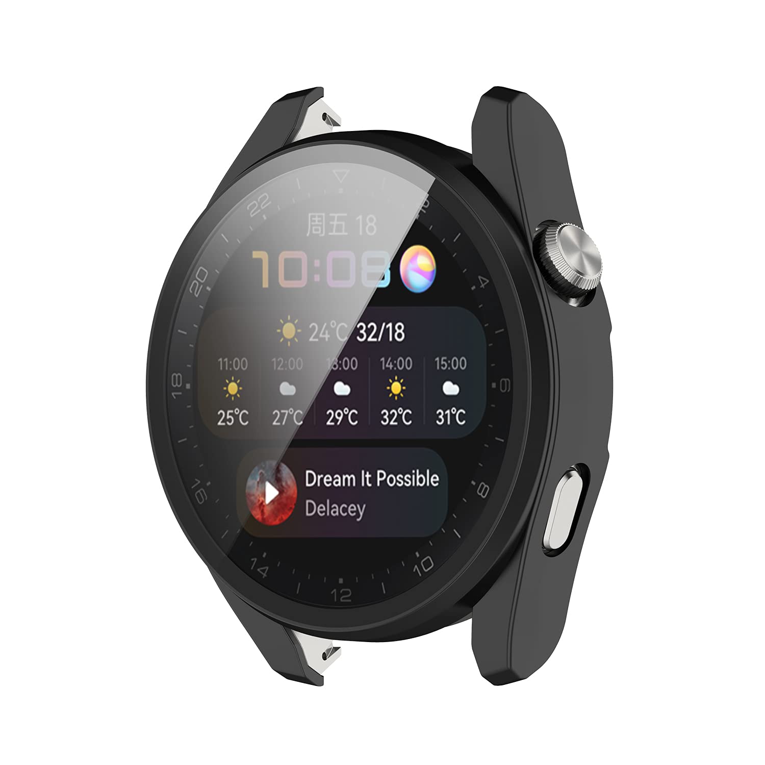 Premium Scratch-Resistant PC Case Cover with HD Tempered Glass Screen Protector for Huawei Watch 3 Pro - Durable Protection for Workouts, Outdoor Activities & Daily Use (Black)