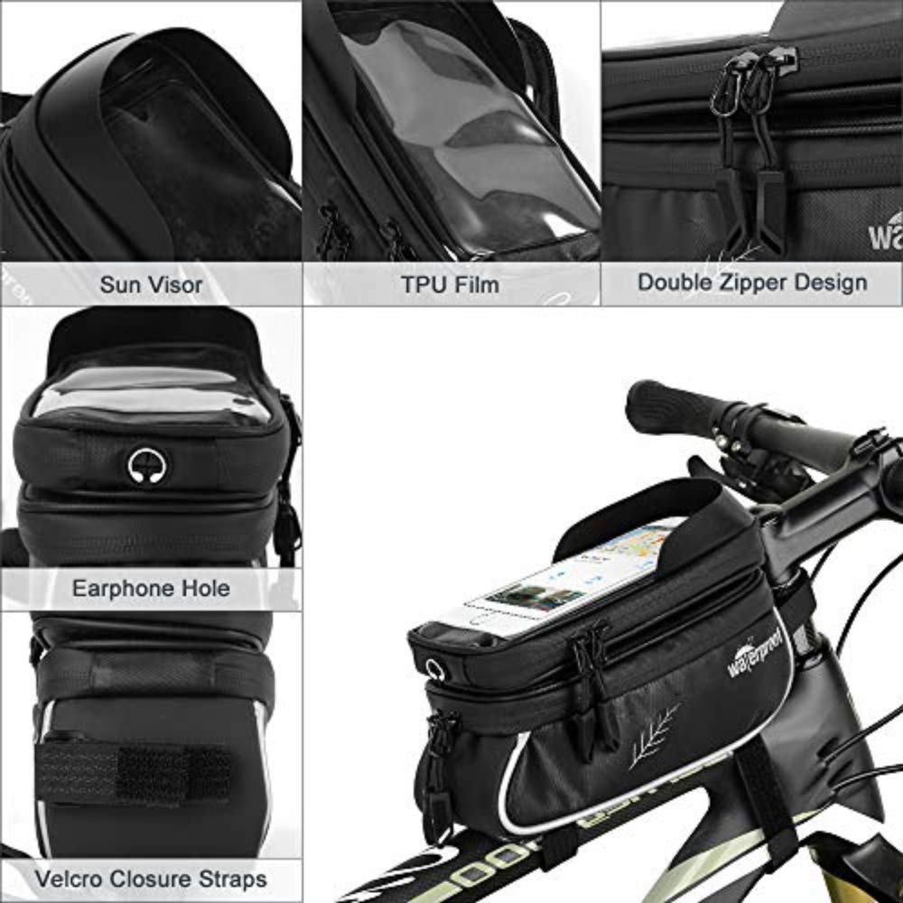 Waterproof Bike Phone Mount Bag - TPU Touch Screen Handlebar & Top Tube Cycling Pouch for Smartphones Up to 6.6