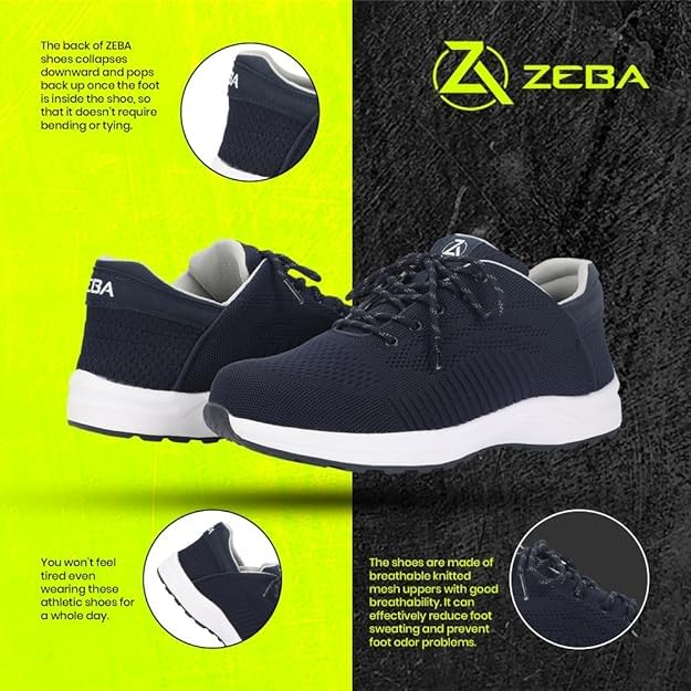 ZEBA Men's Hands Free Slip On Husky Walking Sneakers - Comfortable Lightweight Shoes for Walking, Running & Daily Wear - Perfect for Work, Travel & Outdoor Activities