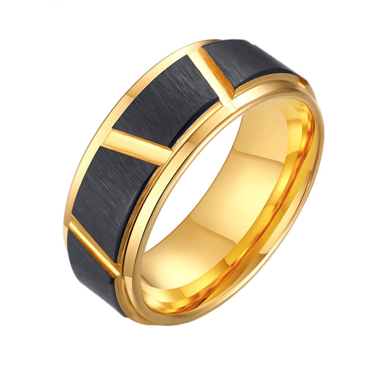 Men's Tungsten Wedding Band - 8MM Black & Gold Two-Tone Ring for Groom & Daily Wear