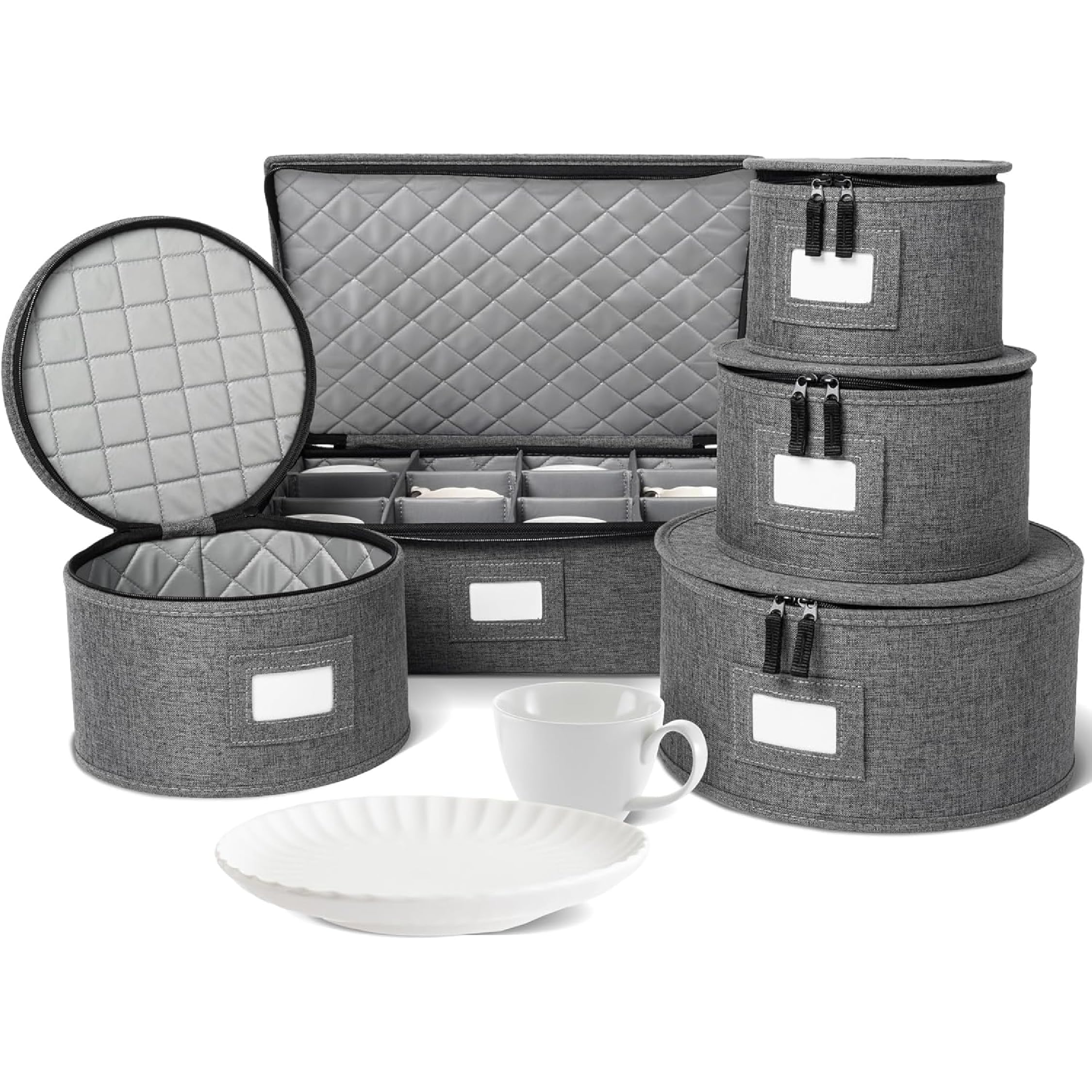 Hard Shell Storage Case with Felt Dividers - 5pc Set for Kitchen & China Organization