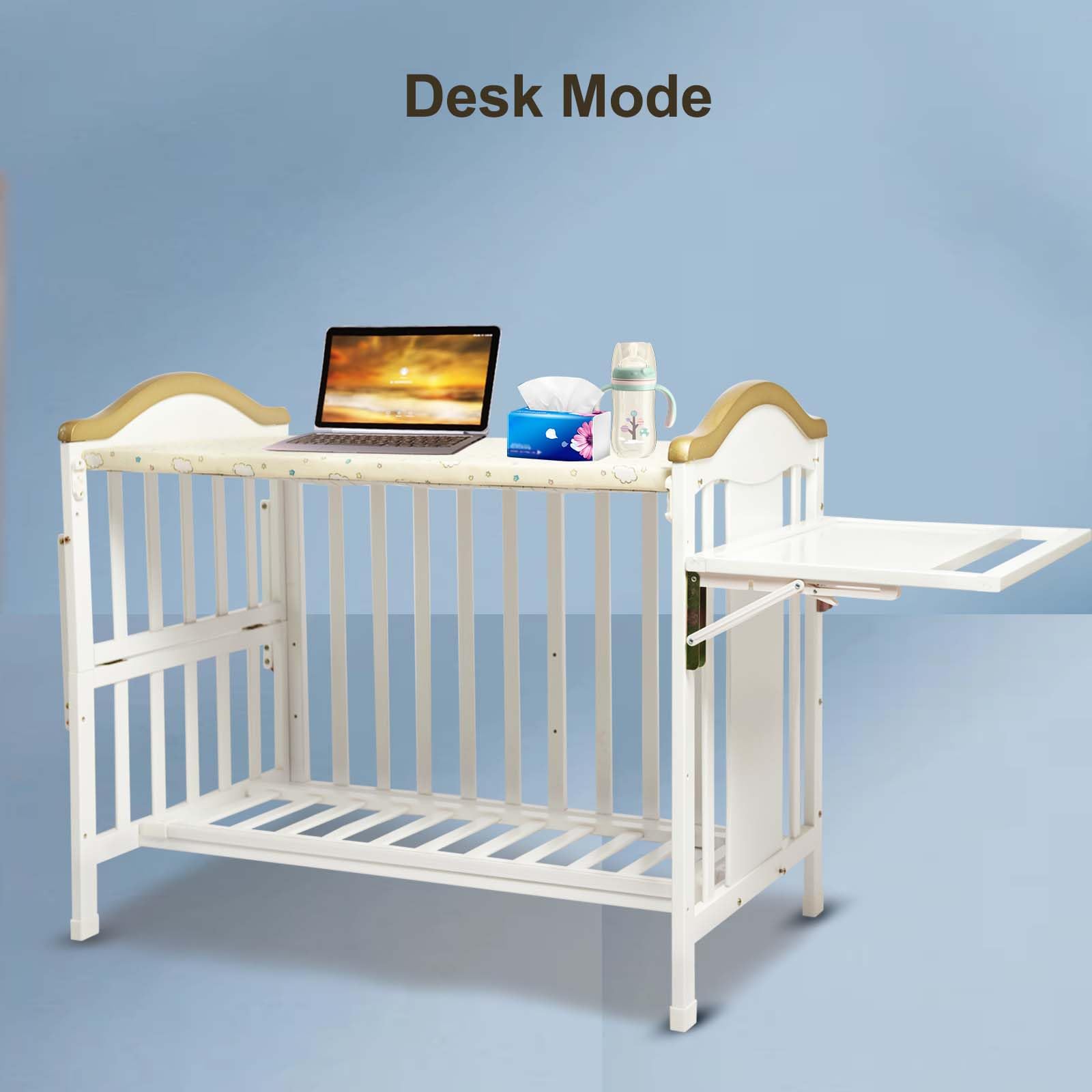 Portable Mini Baby Crib - 4-in-1 Convertible Modern Baby Bed with Foldable Storage Shelf & Mattress Included, Small Wooden Bassinet for Nursery, Bedroom & Travel, White - Perfect for Newborns, Toddlers & Space-Saving Homes