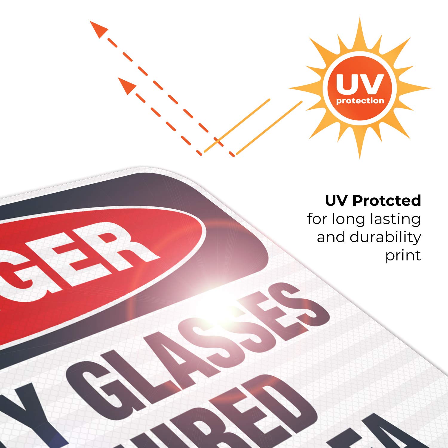 Danger Safety Glasses Required in This Area Sign | OSHA Compliant 12x18 Inch Reflective Aluminum Sign | 3M EGP .063 Fade-Resistant for Indoor & Outdoor Use | Made in USA | Workplace Safety & Construction Site Warning Sign